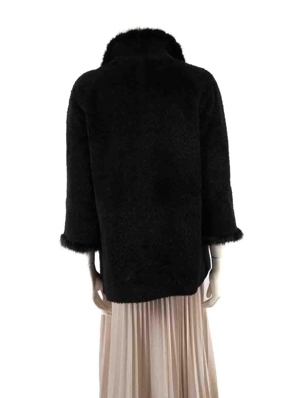 Cinzia Rocca Black Wool Mink Trim Coat Size L In Good Condition For Sale In London, GB