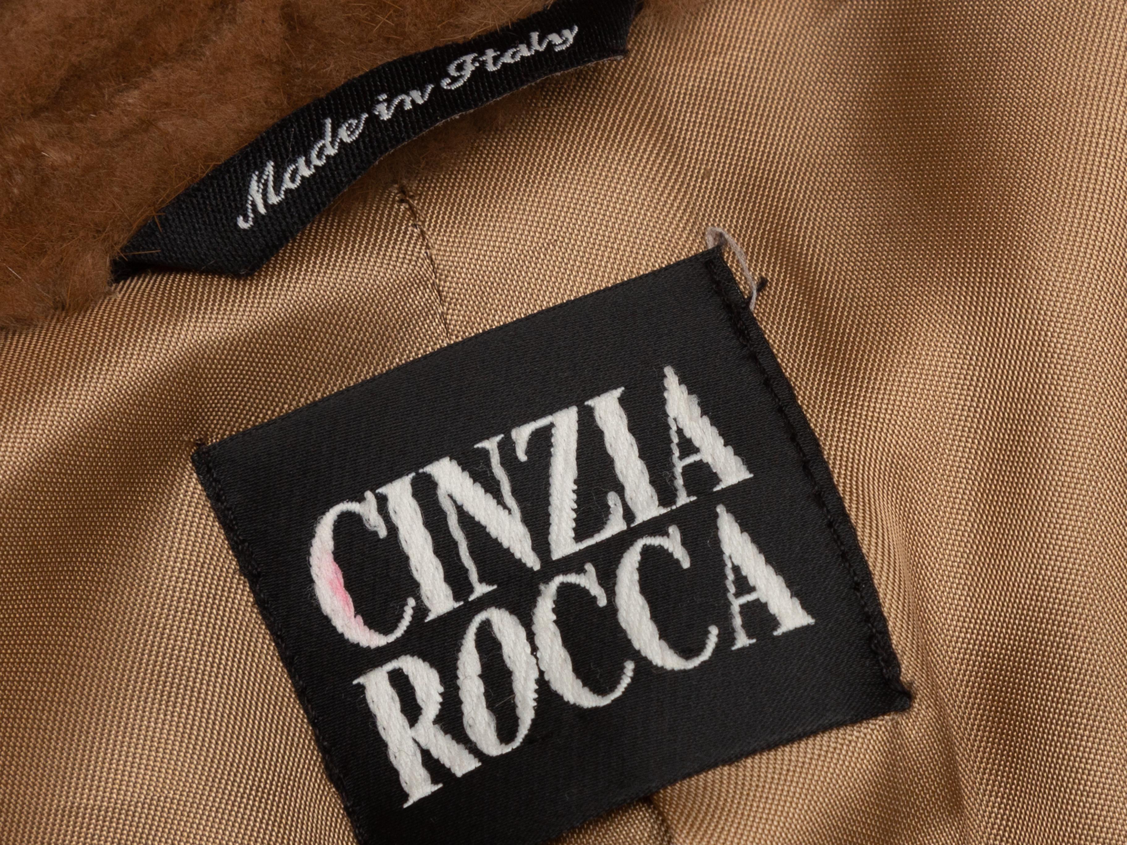 Product details: Tan wool-blend long mink fur-trimmed coat by Cinzia Rocca. Shawl collar. Dual hip pockets. Tie closure at waist. 37