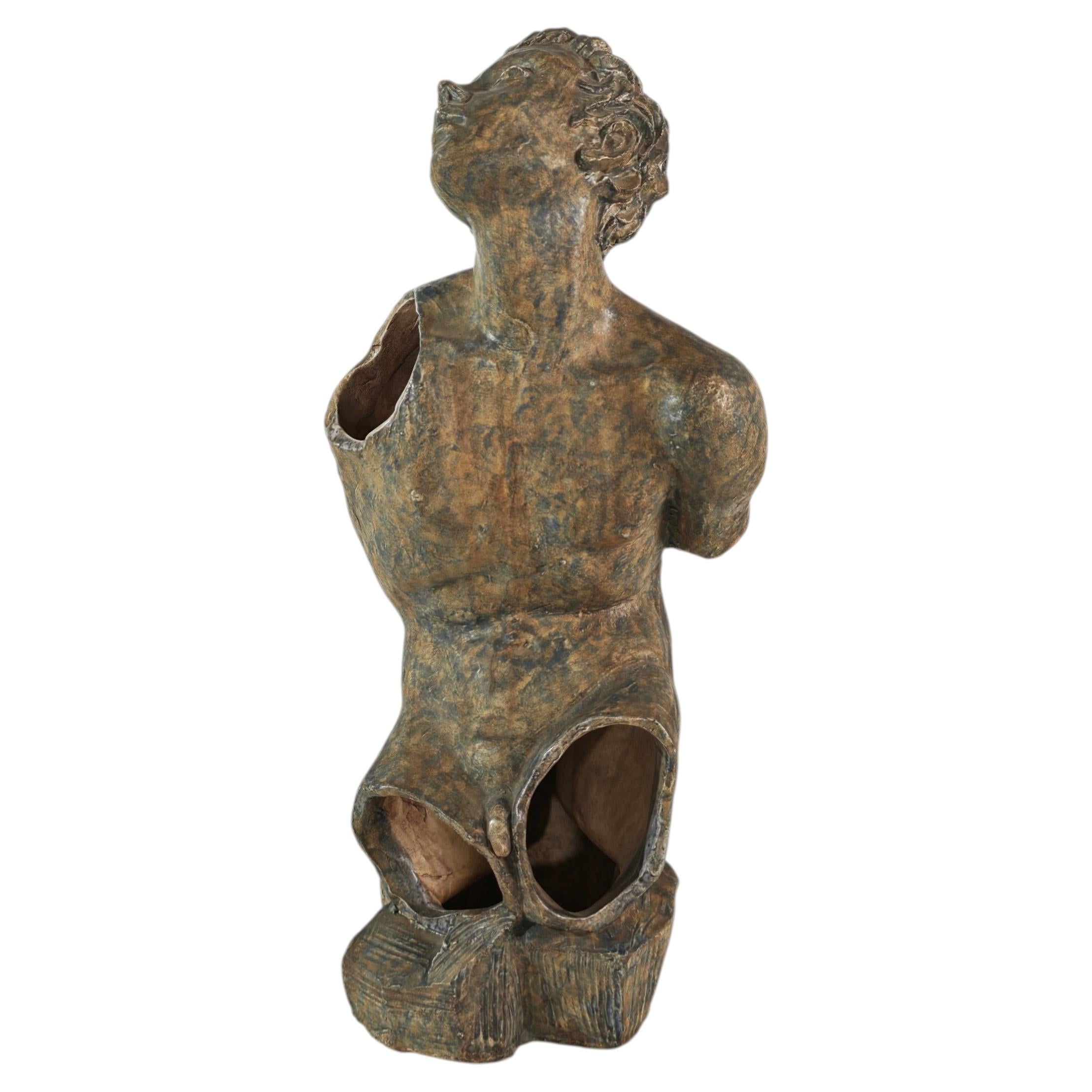 Cio Zanetta, Blue-Green Ceramic Sculpture of a Male Torso, Italy, ca. 1990–99 For Sale
