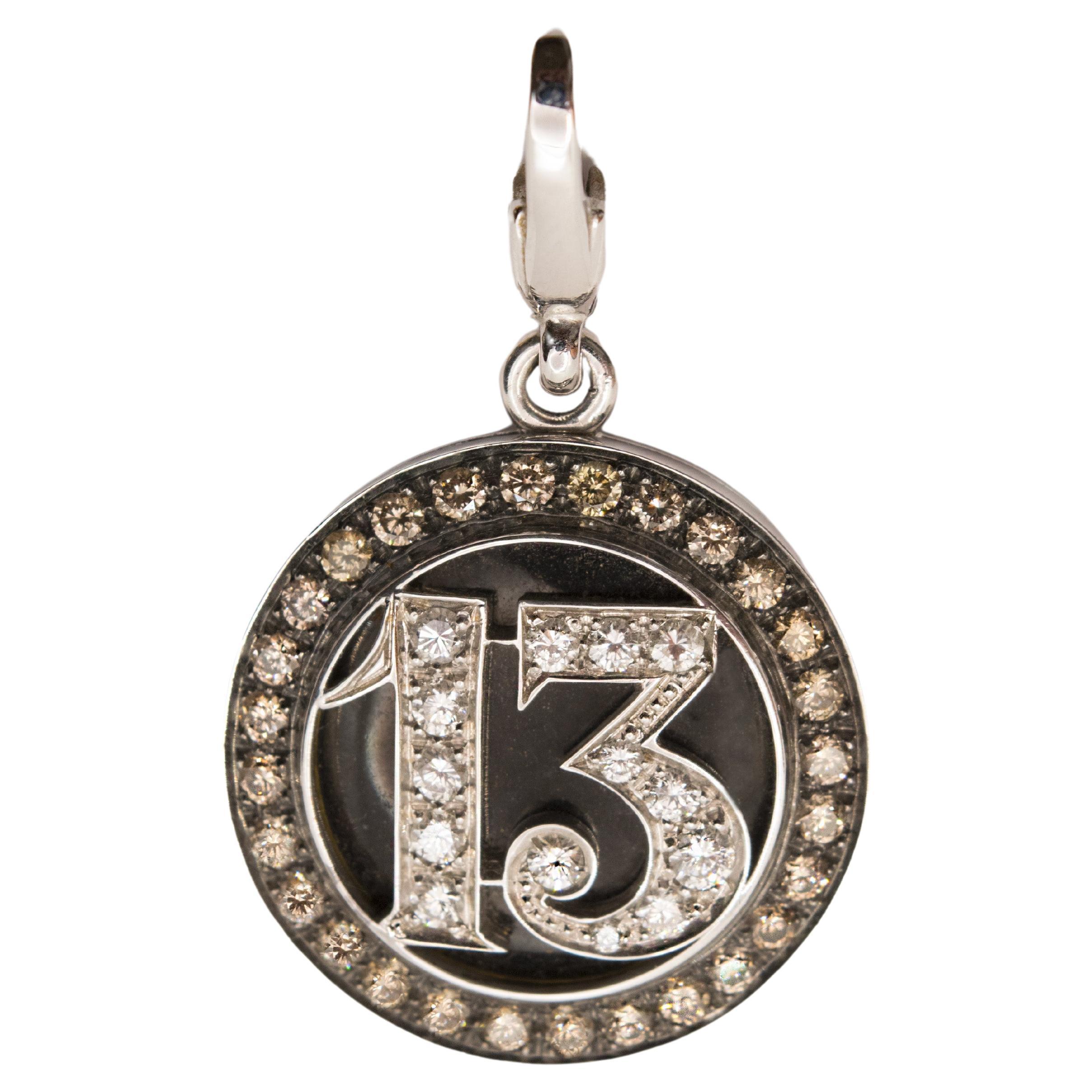 Pendant 13 Lucky Charms in 18Kt Gold, Black Enamel and Diamonds