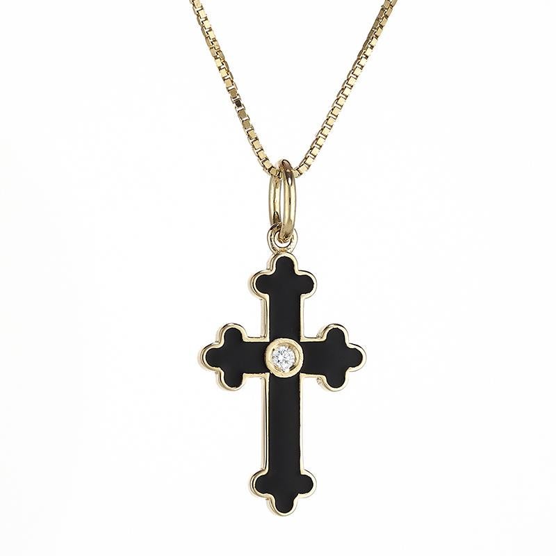 Byzantin Pendentif croix en or 18 carats, diamants et émail en vente