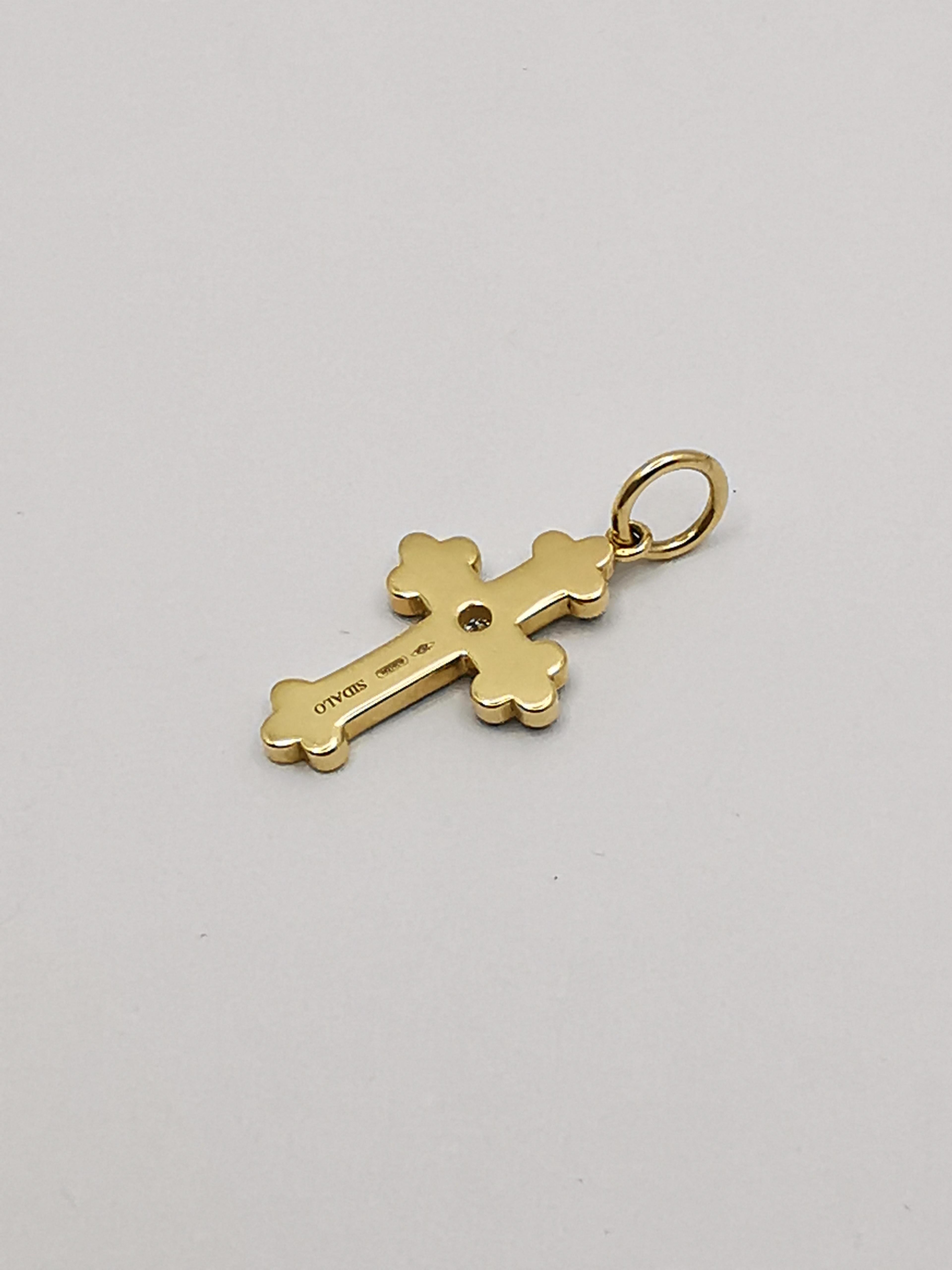 18 Kt Gold, Diamond and Enamel Cross Pendant In New Condition For Sale In Cattolica, IT
