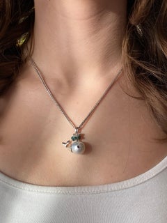 18Kt White Gold Whale Pendant Australian Pearl Tourmaline Black Diamond