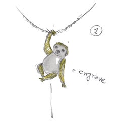 18Kt yellow gold sloth pendant with Australian pearl and black diamonds