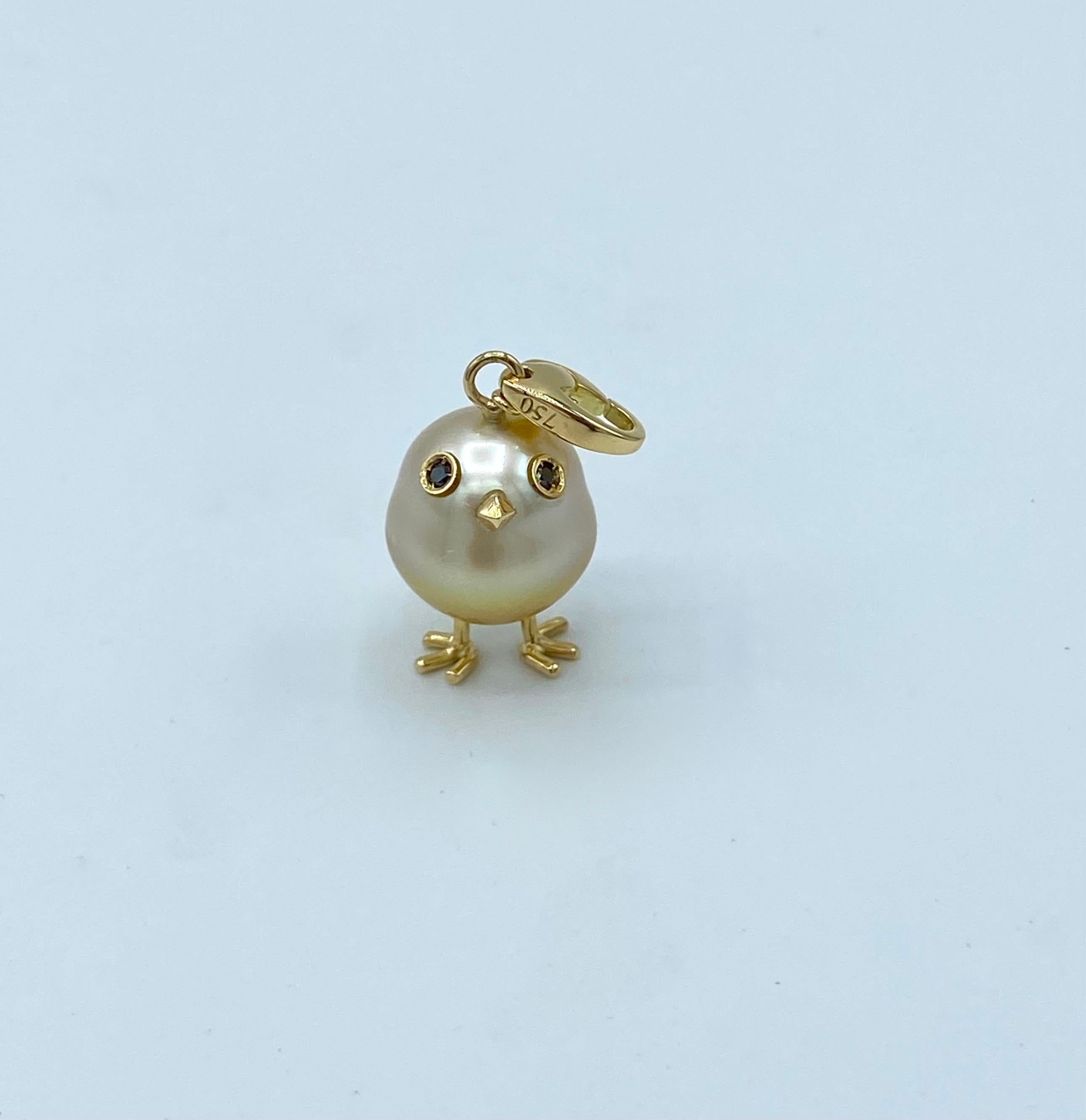 Pendant/ Charm Chick in 18Kt Gold Diamonds South Sea Pearl 4