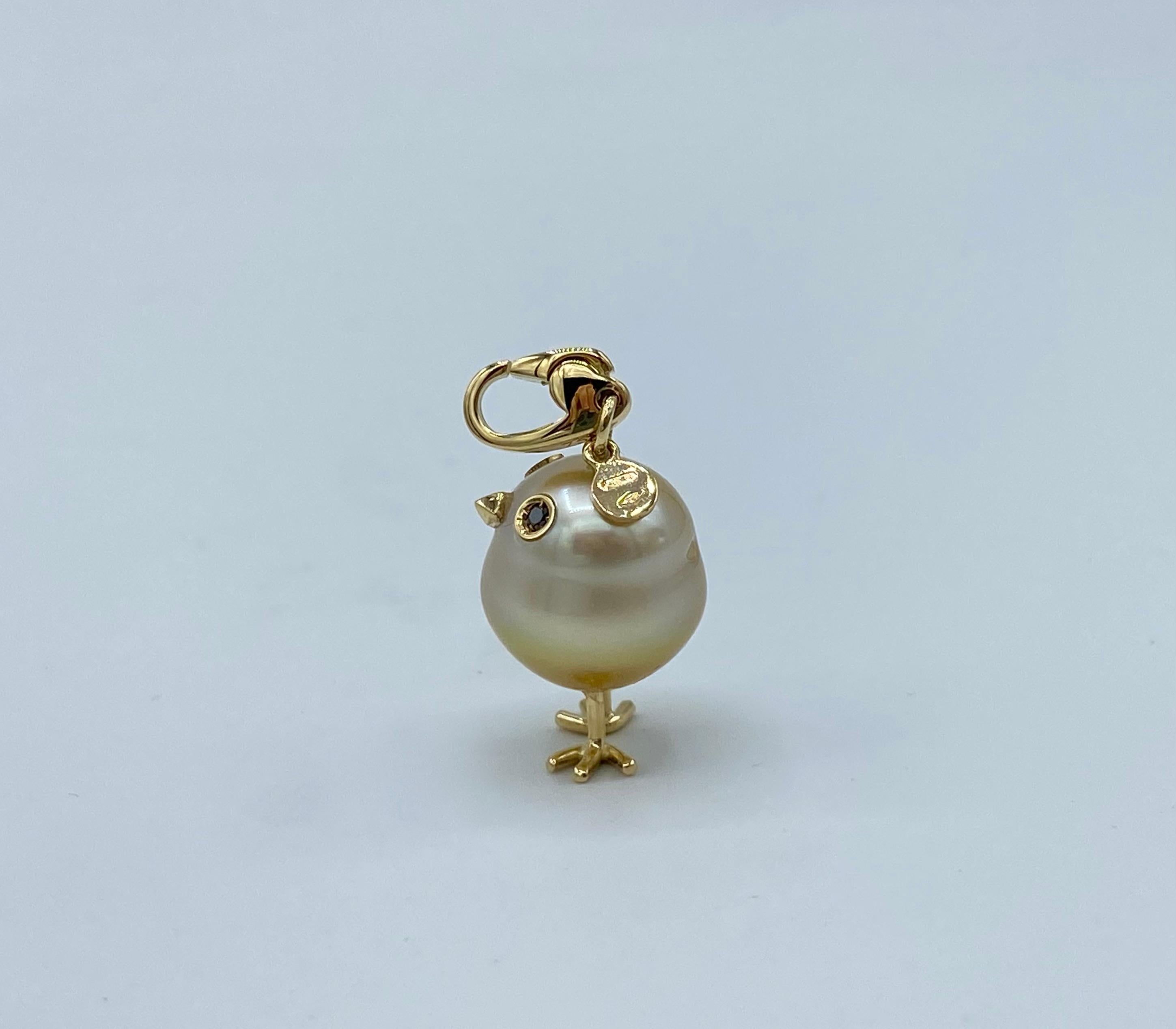 Pendant/ Charm Chick in 18Kt Gold Diamonds South Sea Pearl 1