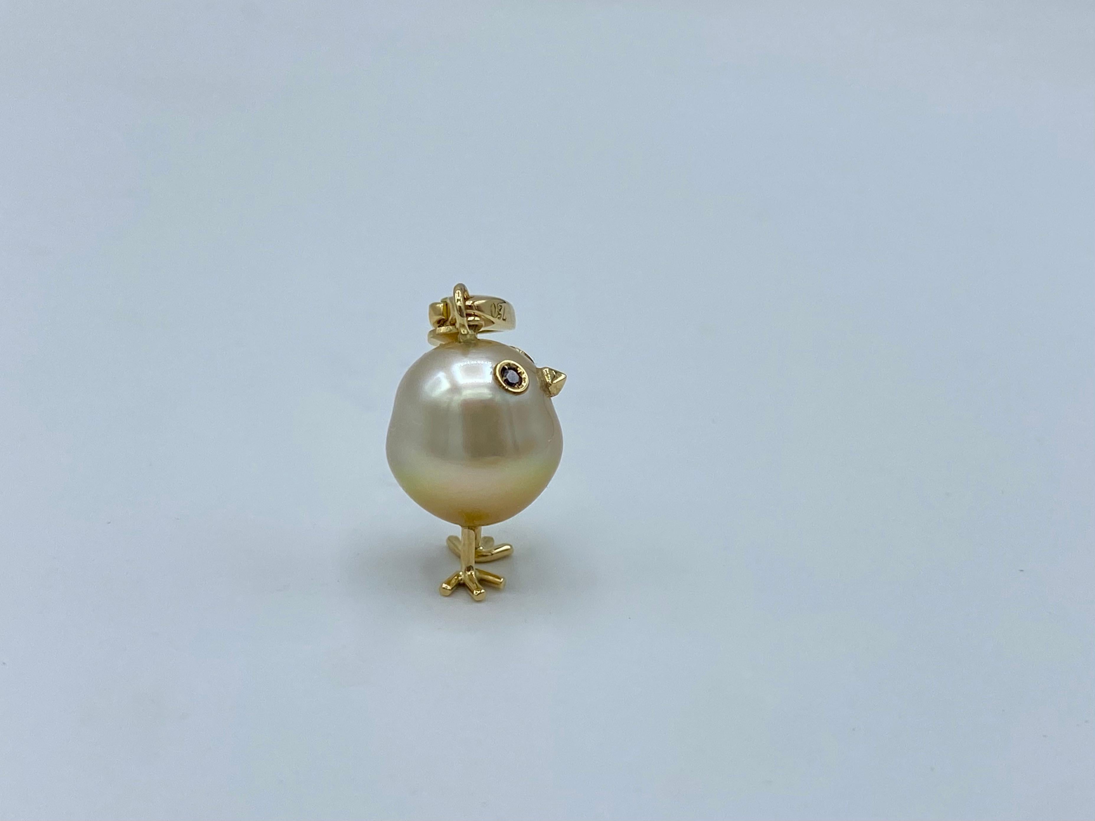 Pendant/ Charm Chick in 18Kt Gold Diamonds South Sea Pearl 2