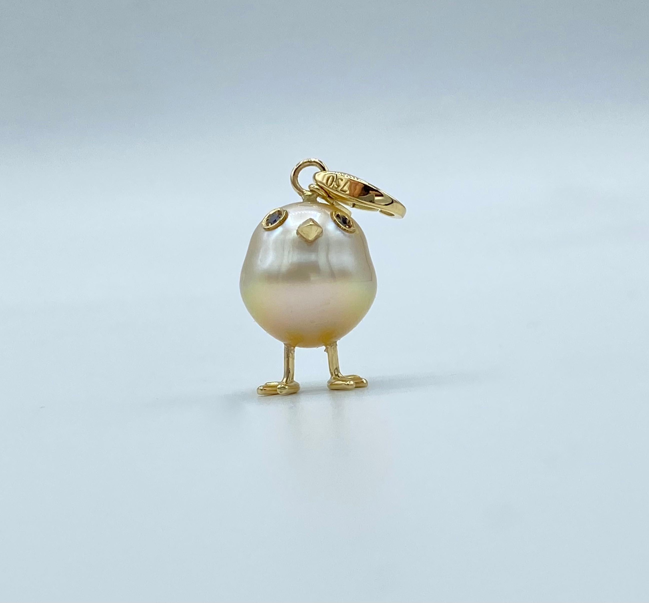 Pendant/ Charm Chick in 18Kt Gold Diamonds South Sea Pearl 3
