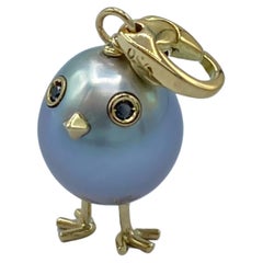 Ciondolo/ Charm Pulcino in Oro 18Kt Diamanti Perla dei Mari del Sud