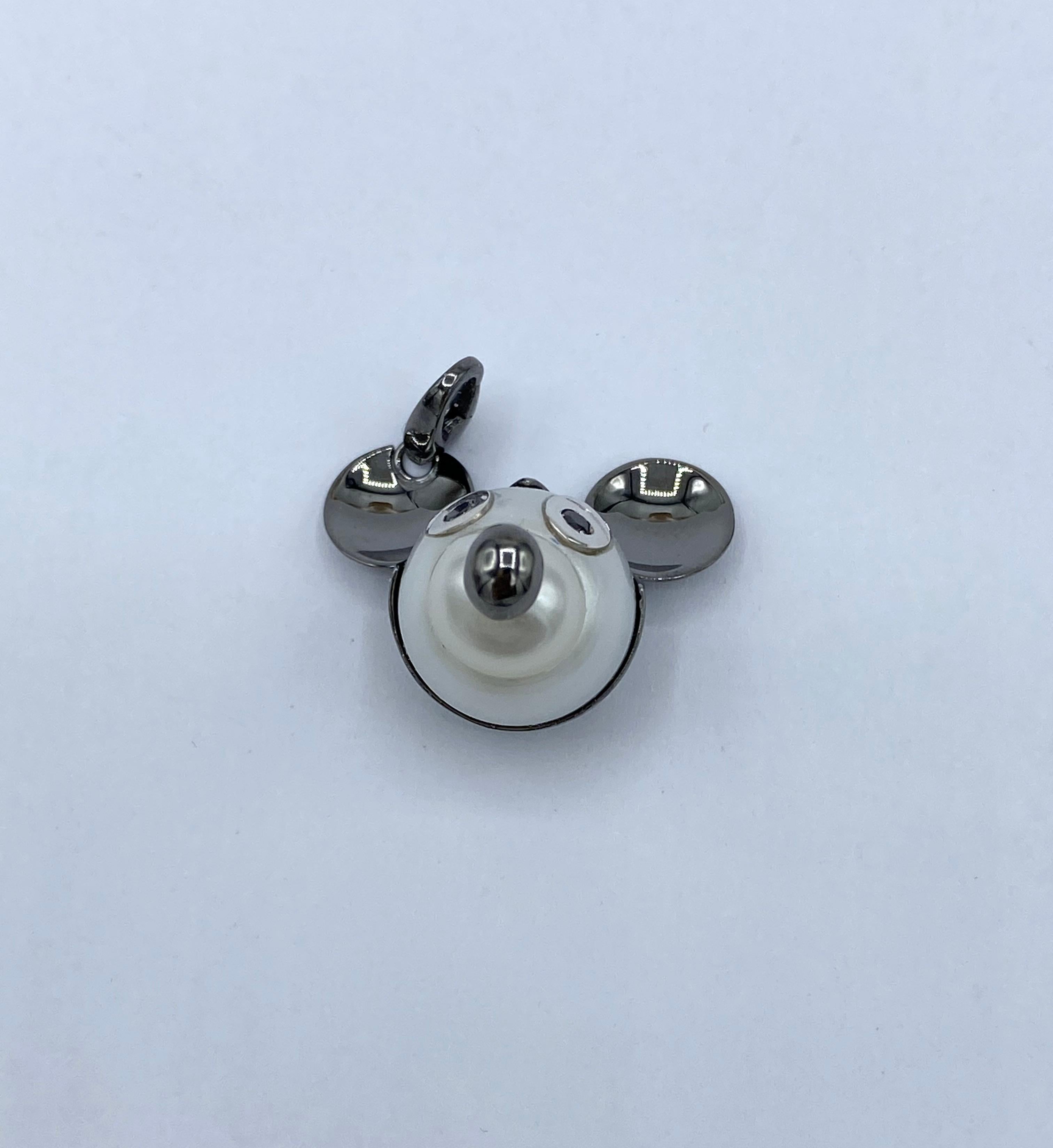 Mickey Mouse pendant/ Charm in 18Kt gold black diamonds and Australian pearl For Sale 3
