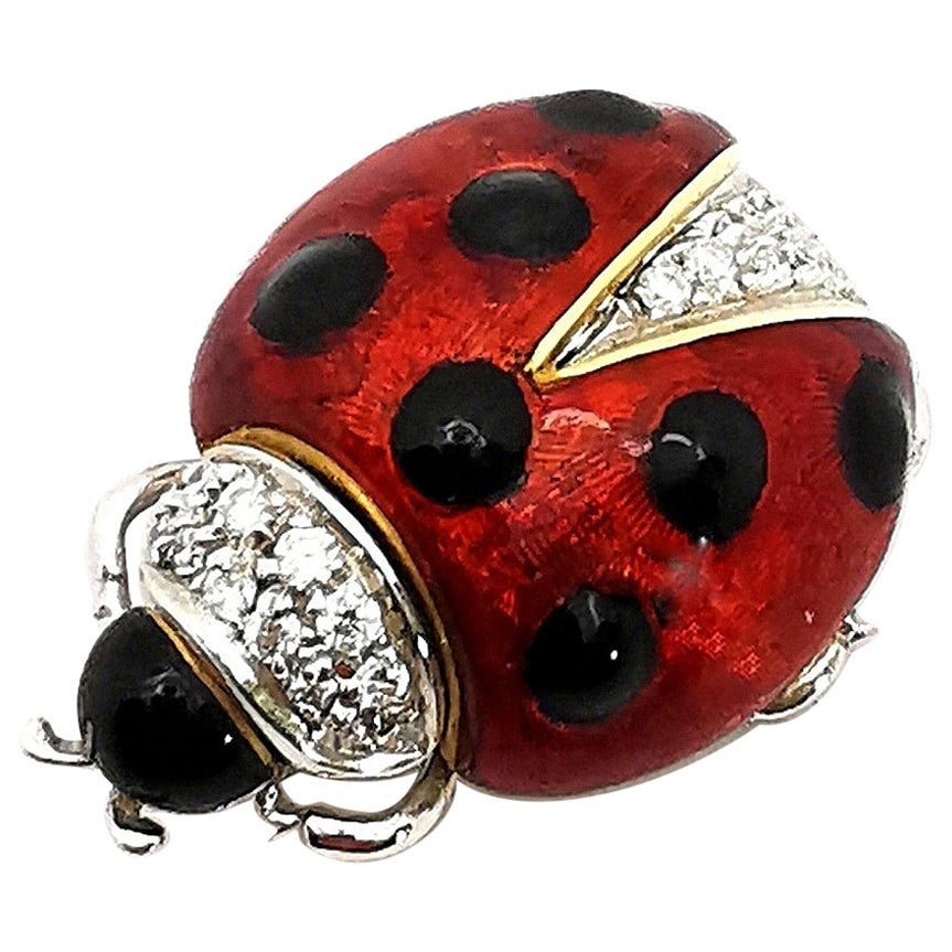 Marienkäfer-Anhänger aus 18 Kt Gold, Emaille und Diamanten im Angebot
