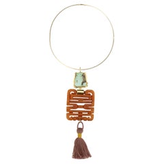 pendant with turquoise antique jadeite engraved 18k gold
