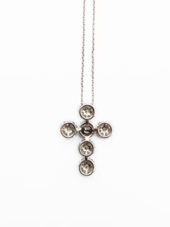 18K Girocollo in oro Bianco, Pendente a Croce con Diamanti, Italy, 1.31ct, New