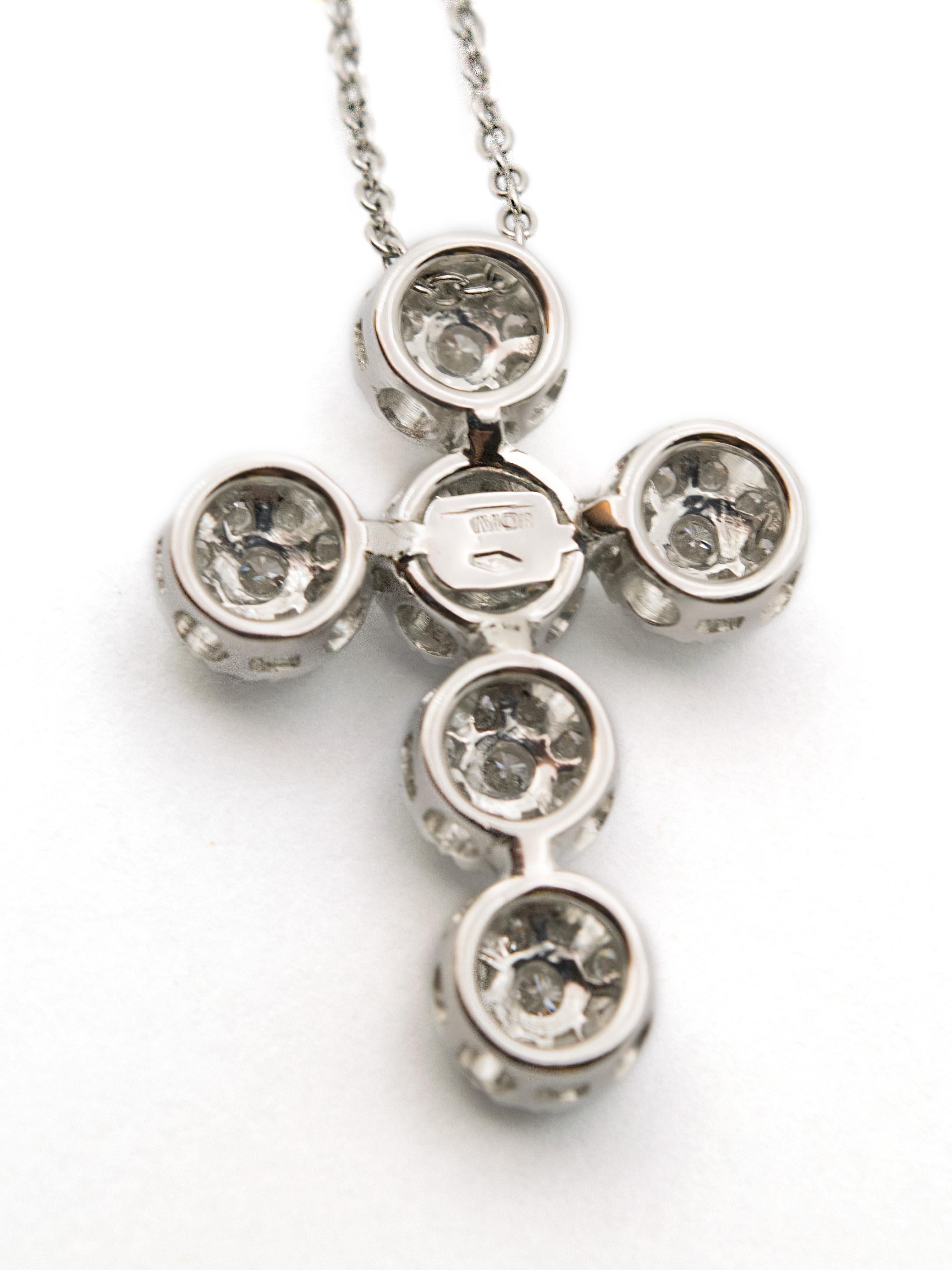 Arts and Crafts Cross Pendant in 18 Kt White Gold and Diamonds For Sale