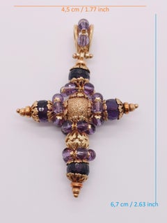 Ciondolo Croce in Oro giallo 18k Pegorotto Sun Day con Ametiste naturali