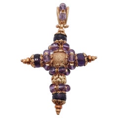 Ciondolo Croce in Oro giallo 18k Pegorotto Sun Day con Ametiste naturali