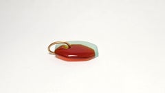 Geometric 18K Gold Carnelian Chrysophrase Pendant, Italy, New Design