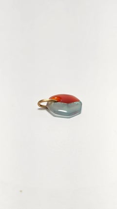 Geometric 18K Gold Carnelian Chrysophrase Pendant, Italy, New Design