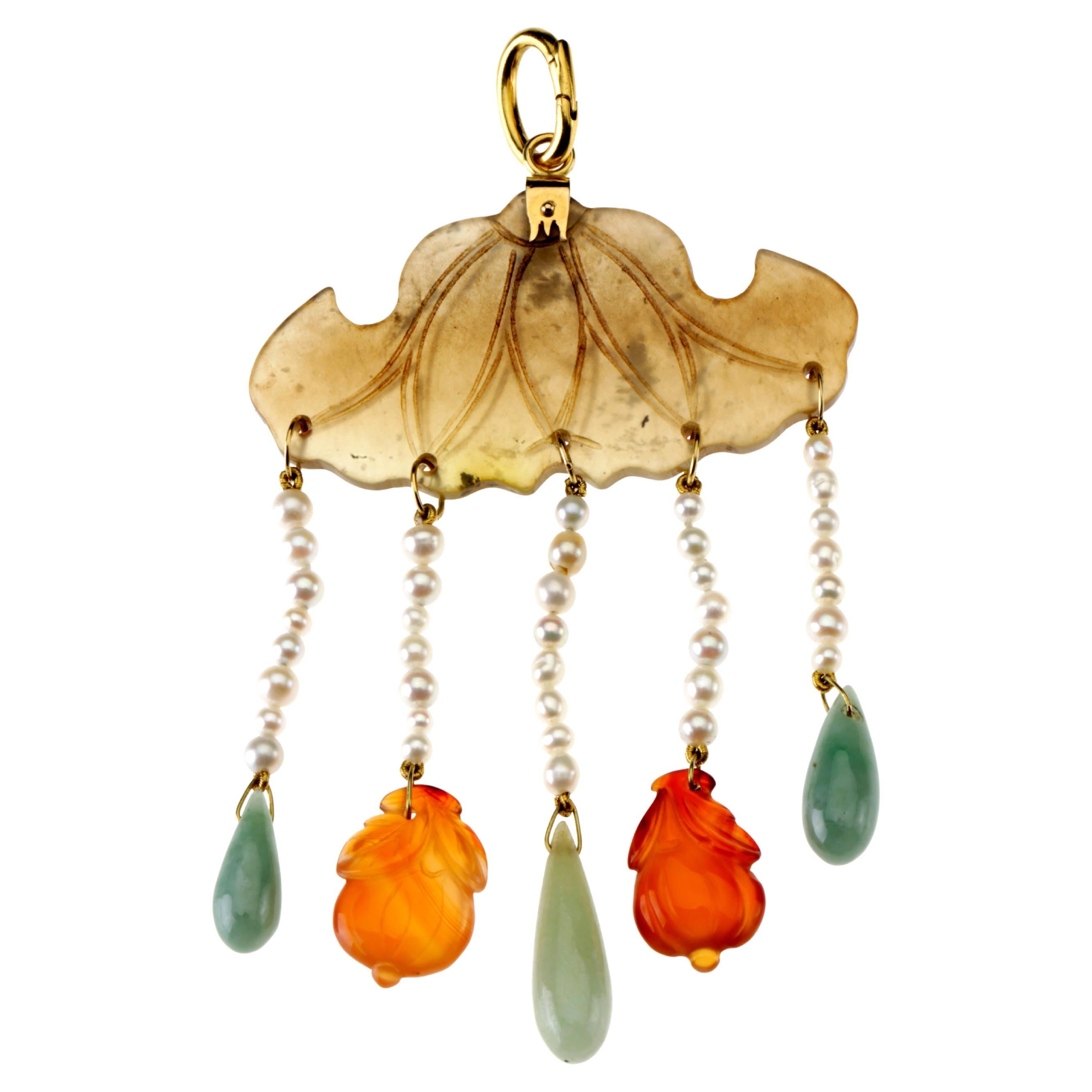 ancient jade pendant with pendants and ancient Chinese elements