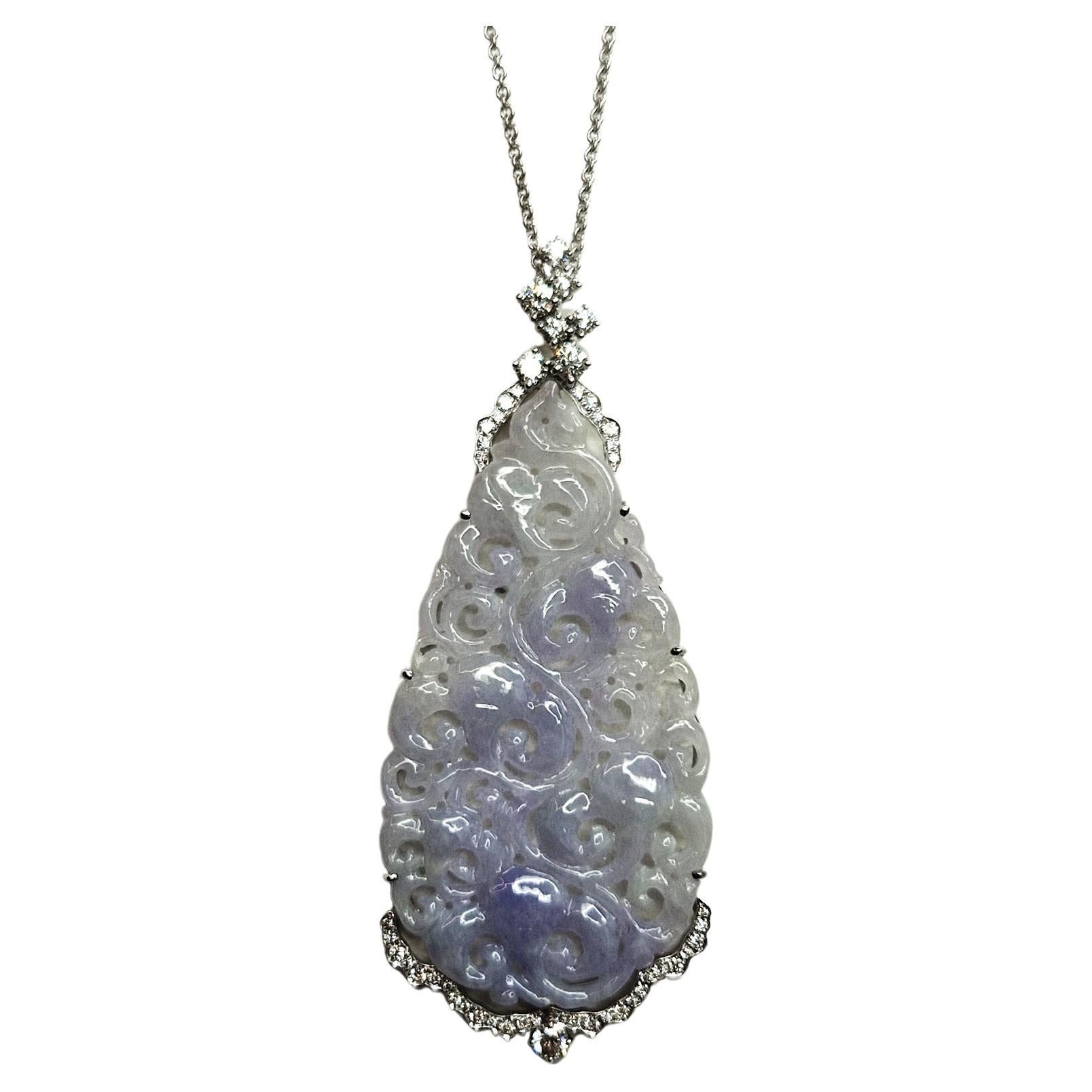 JADE Lavender pendant on long necklace