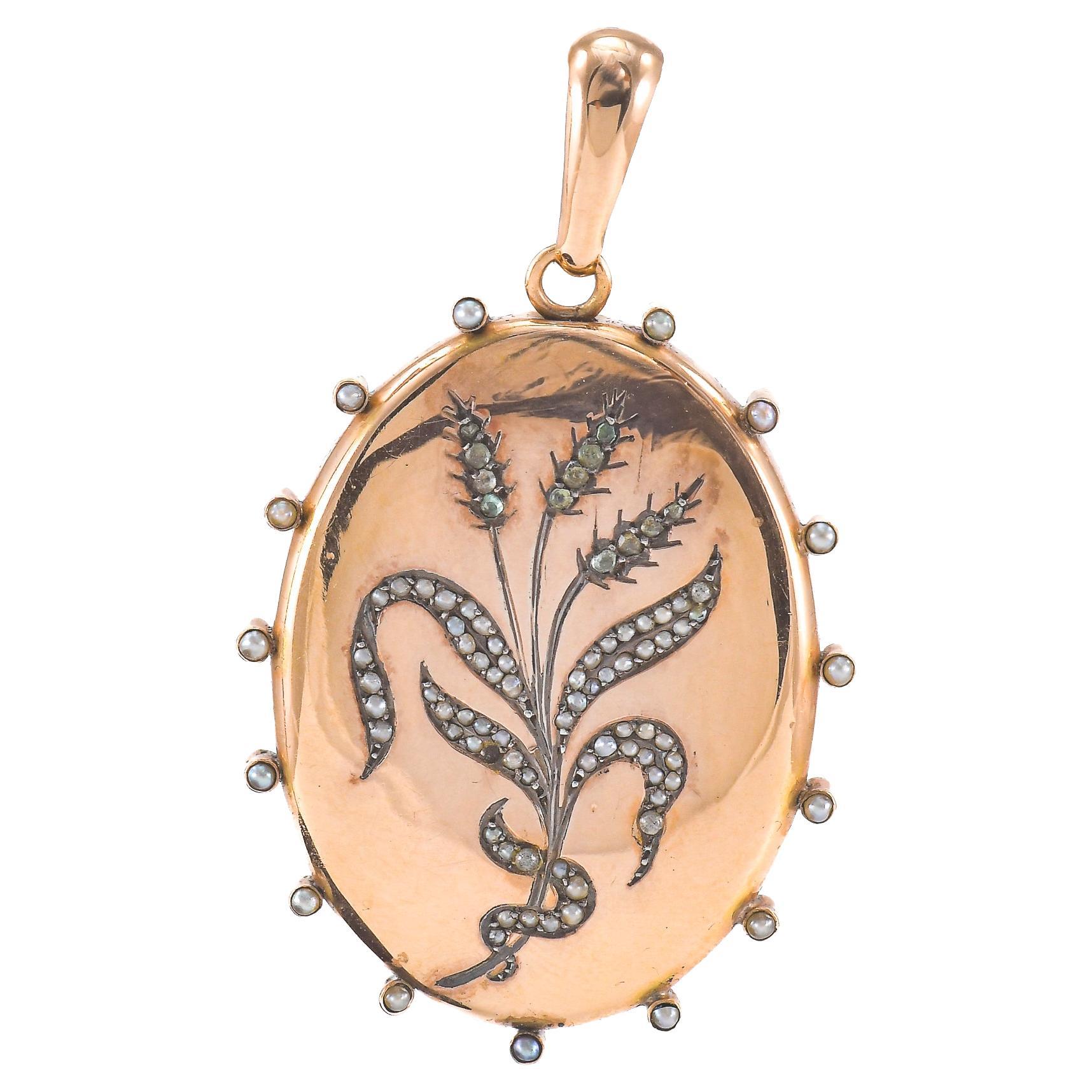 Roségold Fotorahmen-Anhänger mit Flussperlen im Angebot