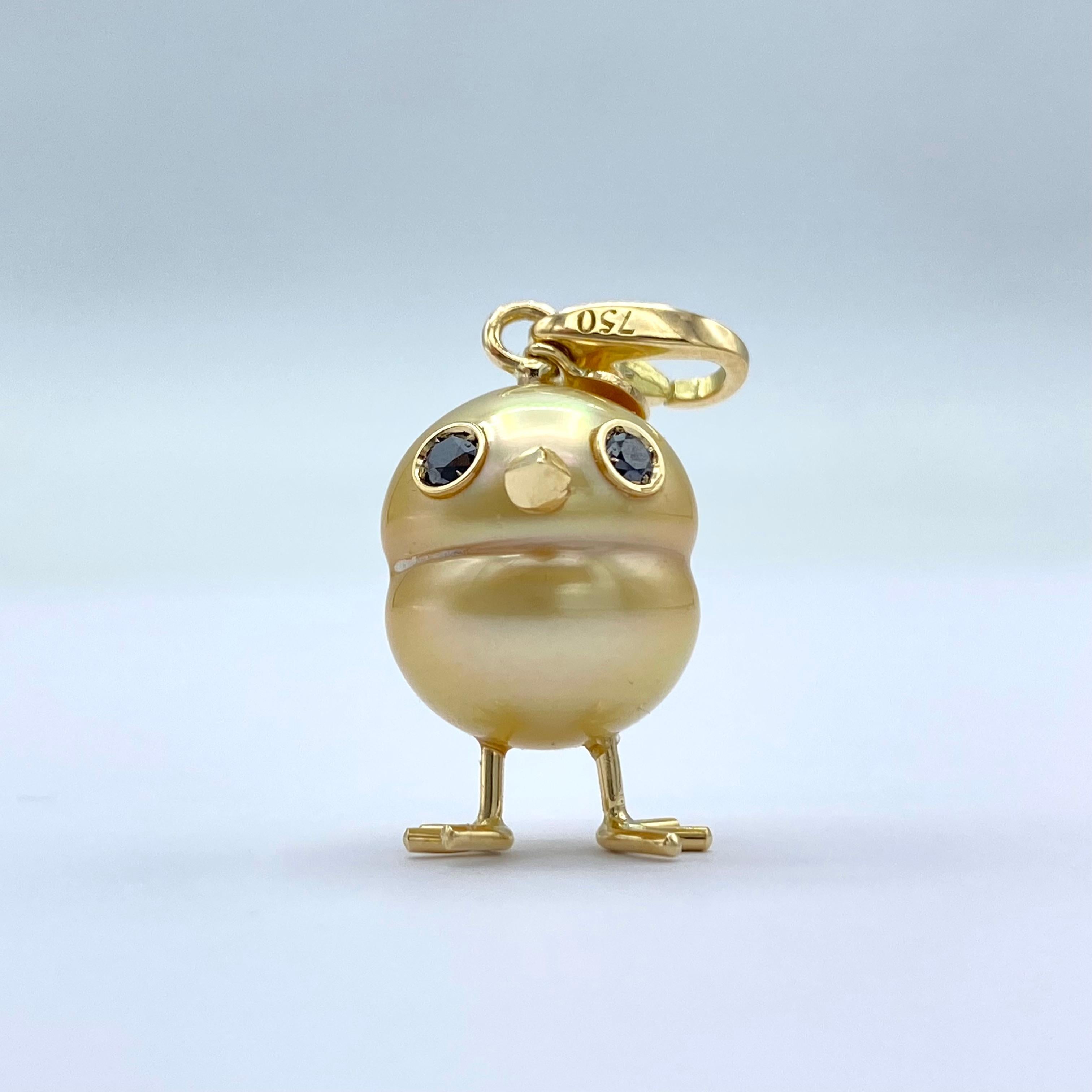 Küken-Anhänger aus 18 Karat Gold mit Südseeperle und schwarzen Diamanten im Angebot 4