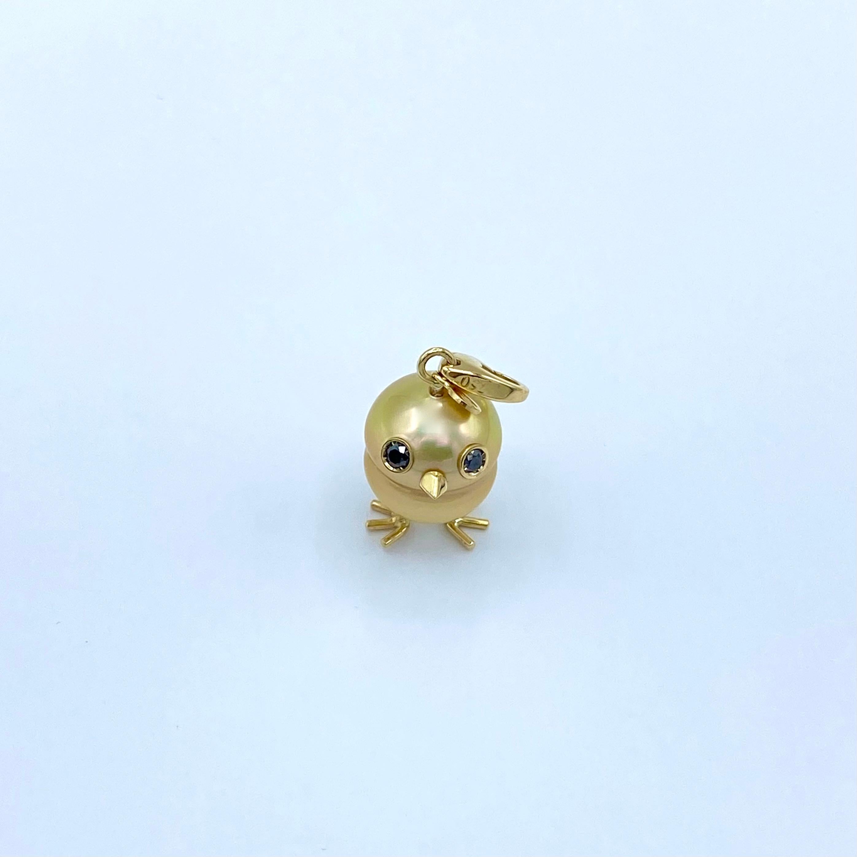 Küken-Anhänger aus 18 Karat Gold mit Südseeperle und schwarzen Diamanten im Zustand „Neu“ im Angebot in Bussolengo, Verona