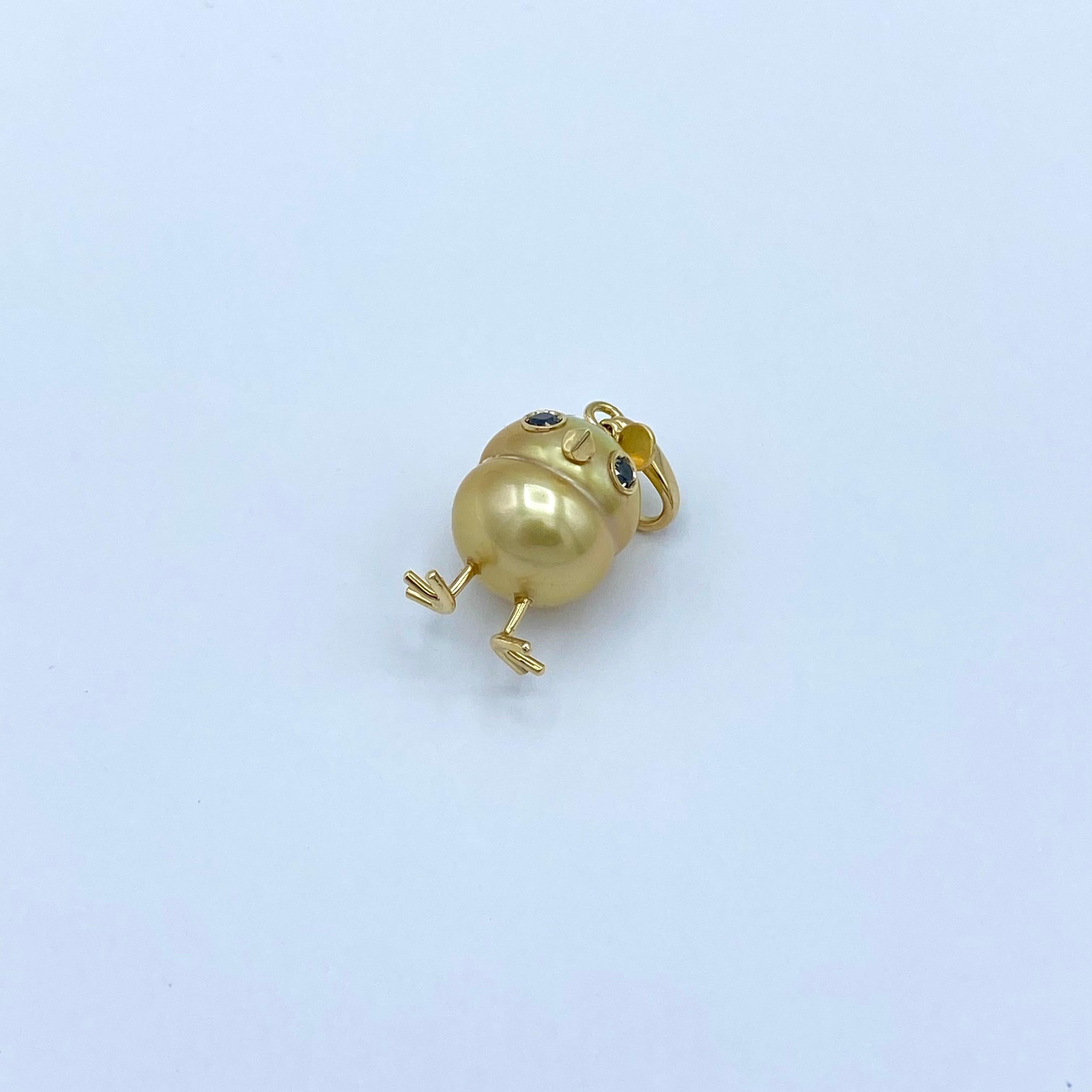 Küken-Anhänger aus 18 Karat Gold mit Südseeperle und schwarzen Diamanten im Angebot 2