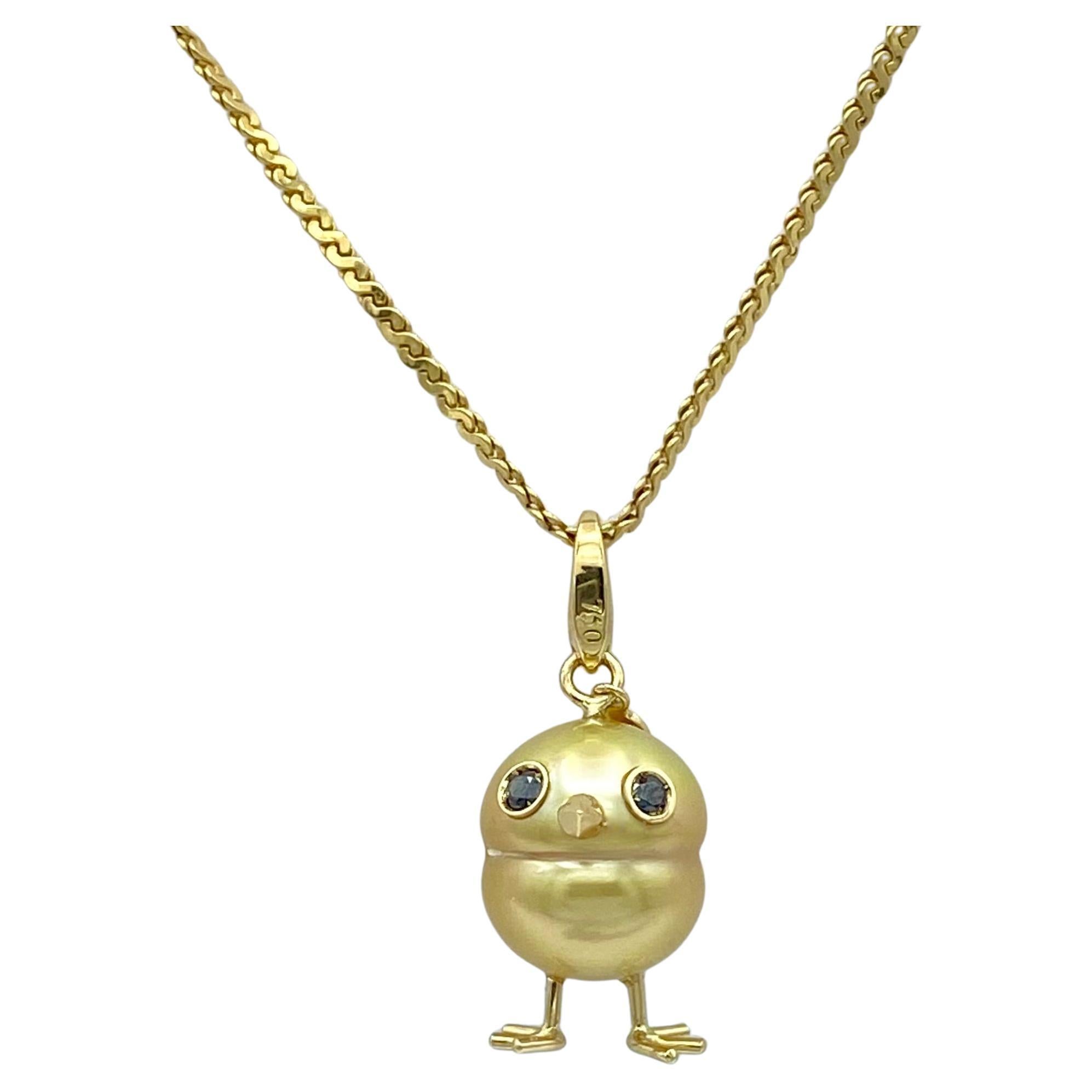 18Kt gold chick pendant with South Sea pearl and diamonds