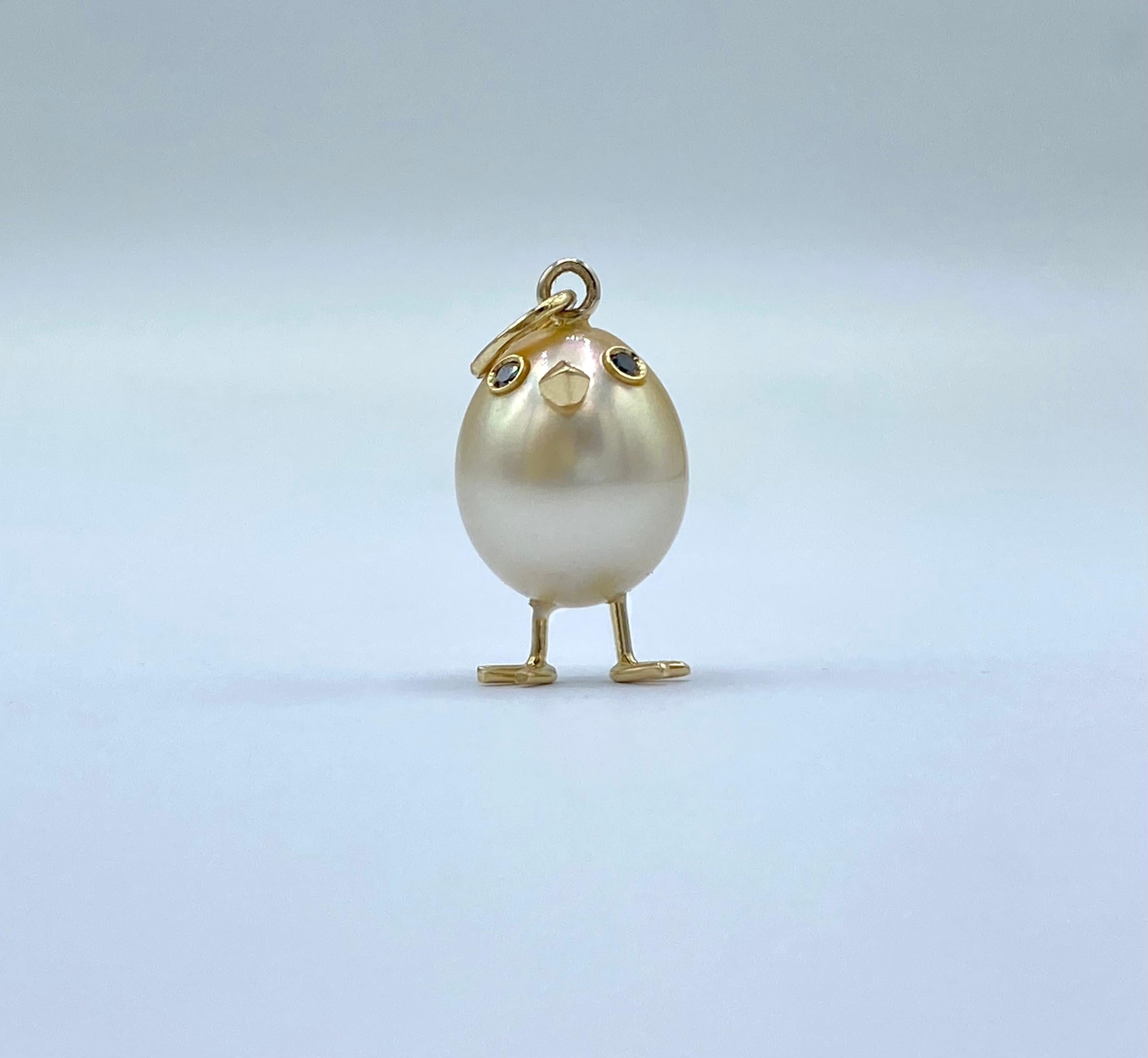 Australian 18Kt gold chick pendant with Australian pearl and black diamonds Made in Italy In New Condition In Bussolengo, Verona