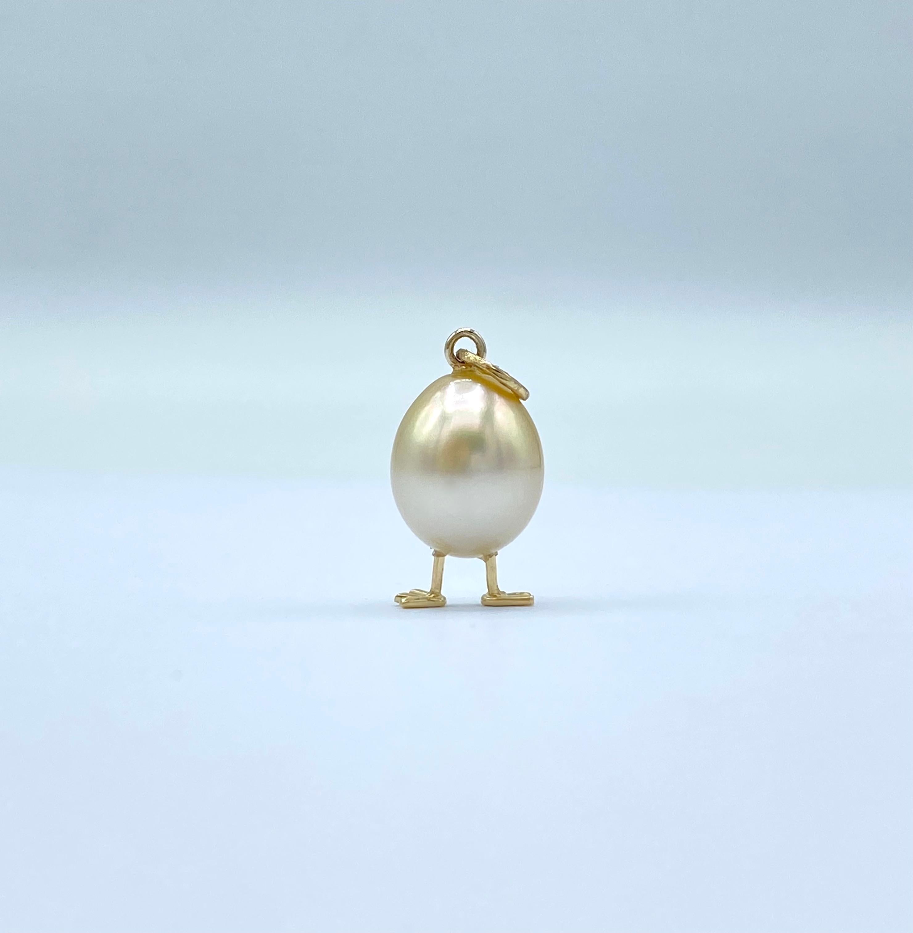 Australian 18Kt gold chick pendant with Australian pearl and black diamonds Made in Italy 3