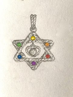 Star of David pendant in 18Kt gold precious and semiprecious stones