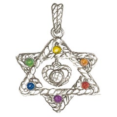 Star of David pendant in 18Kt gold precious and semiprecious stones