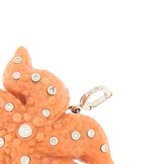 Anhänger Seestern orange Koralle, Weißgold und Diamanten