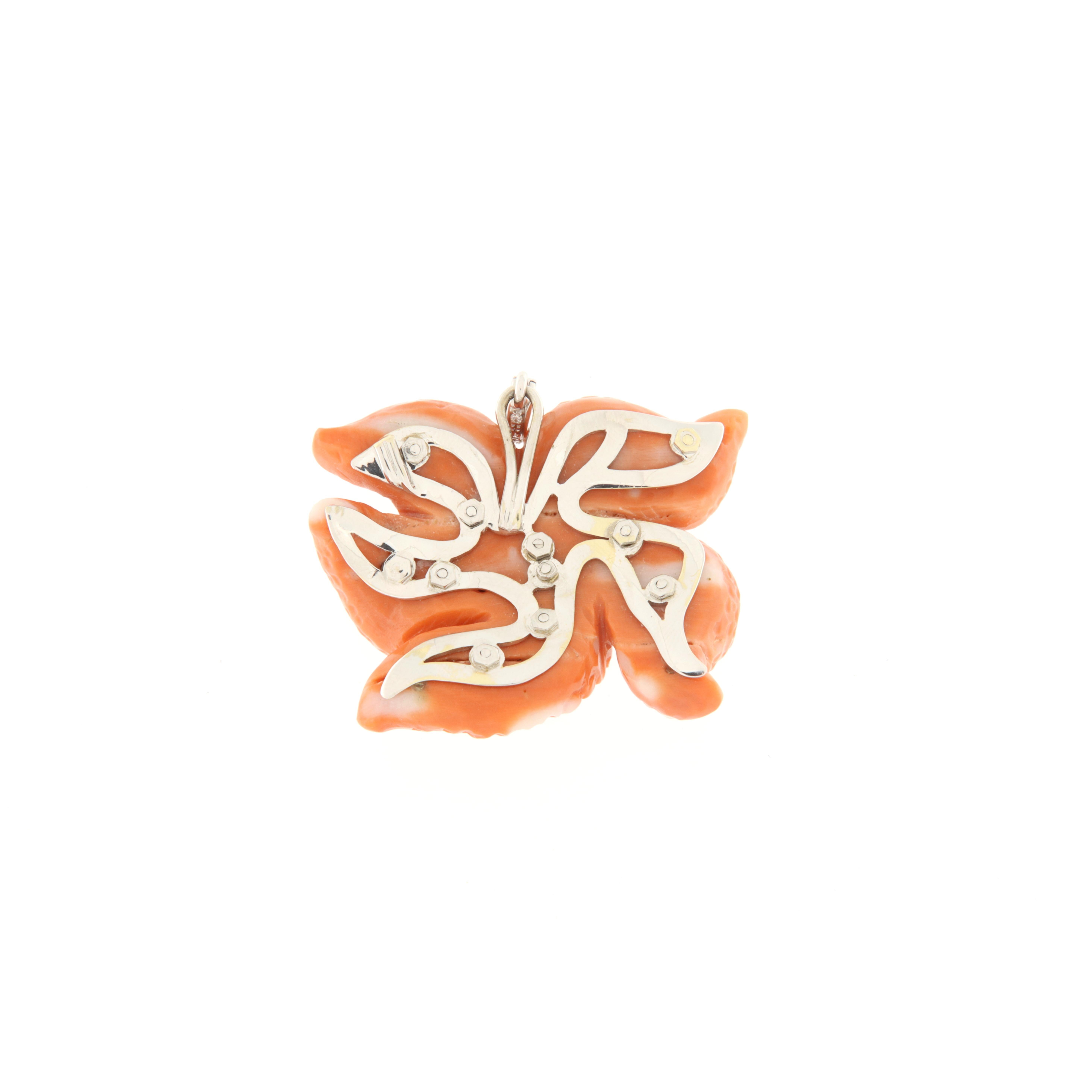 Anhänger Seestern orange Koralle, Weißgold und Diamanten (Zeitgenössisch) im Angebot