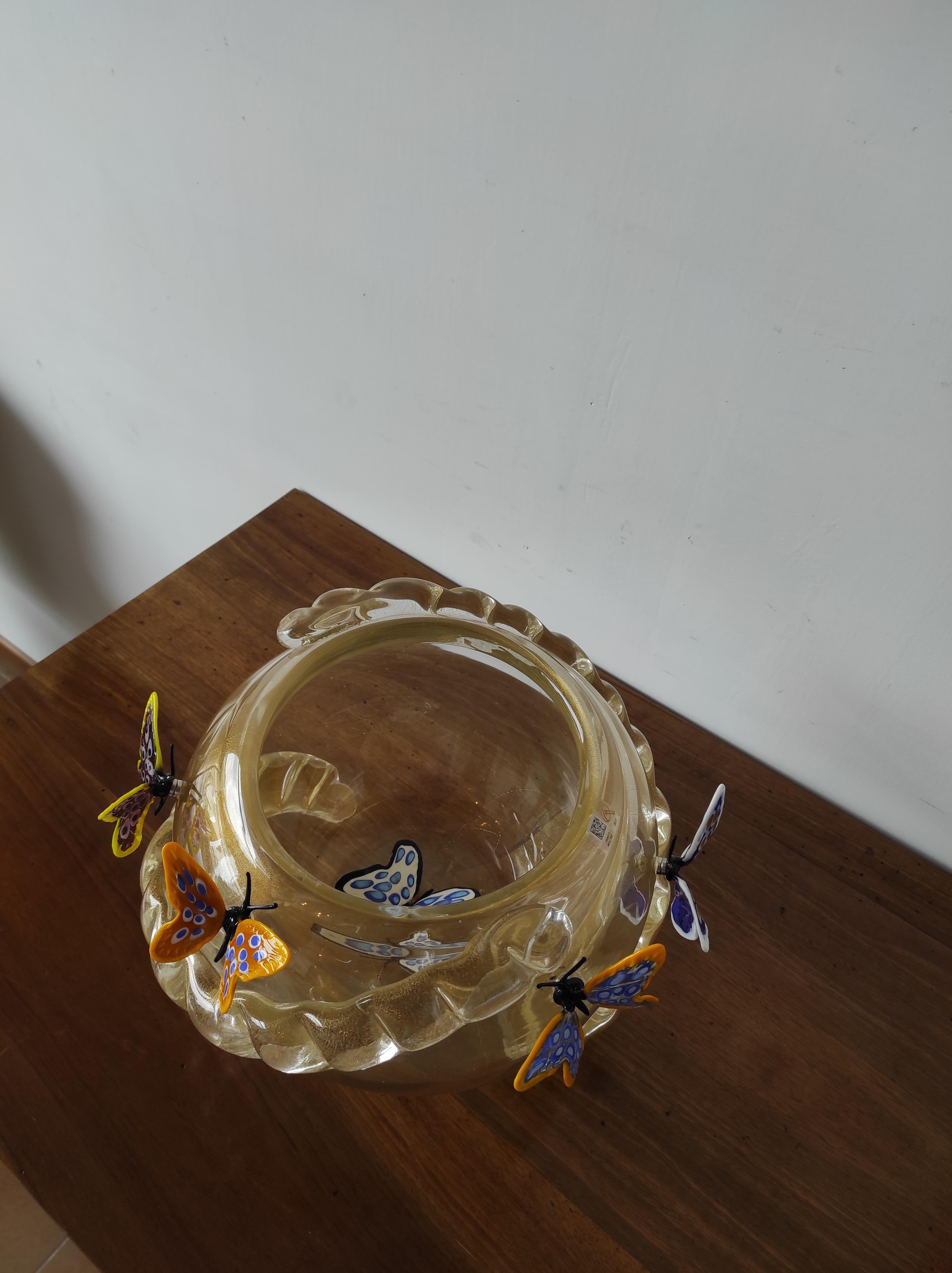 Murano blown glass bowl with butterflies  6