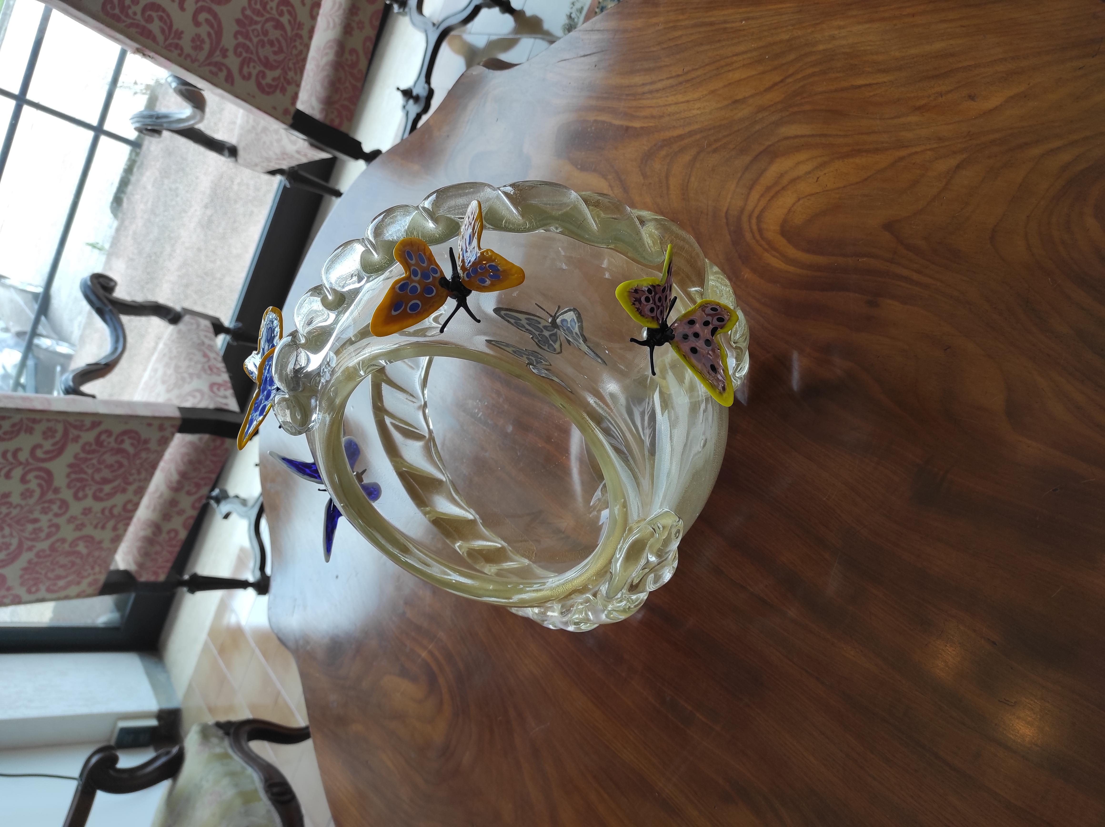 Modern Murano blown glass bowl with butterflies 