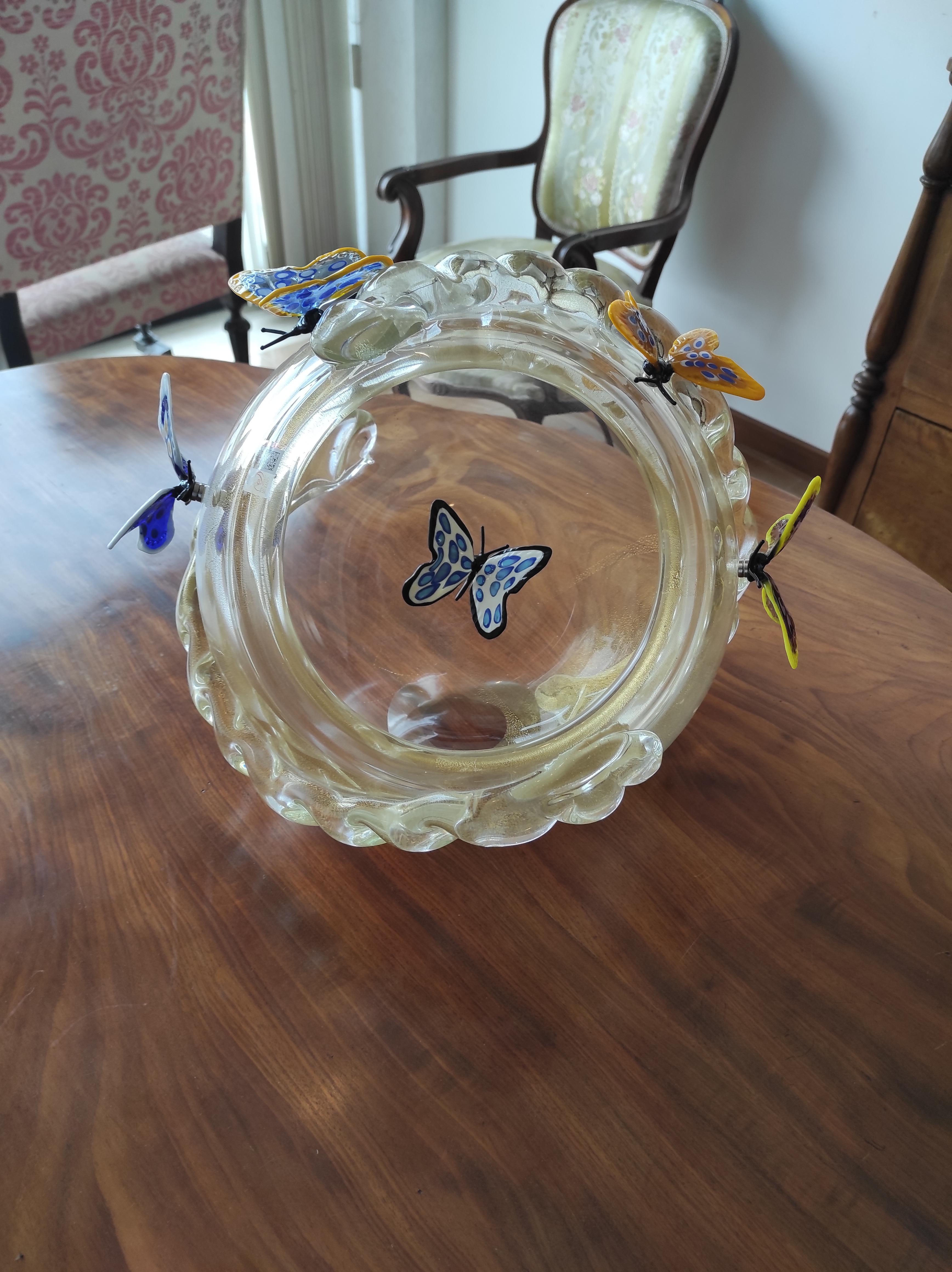 Italian Murano blown glass bowl with butterflies 
