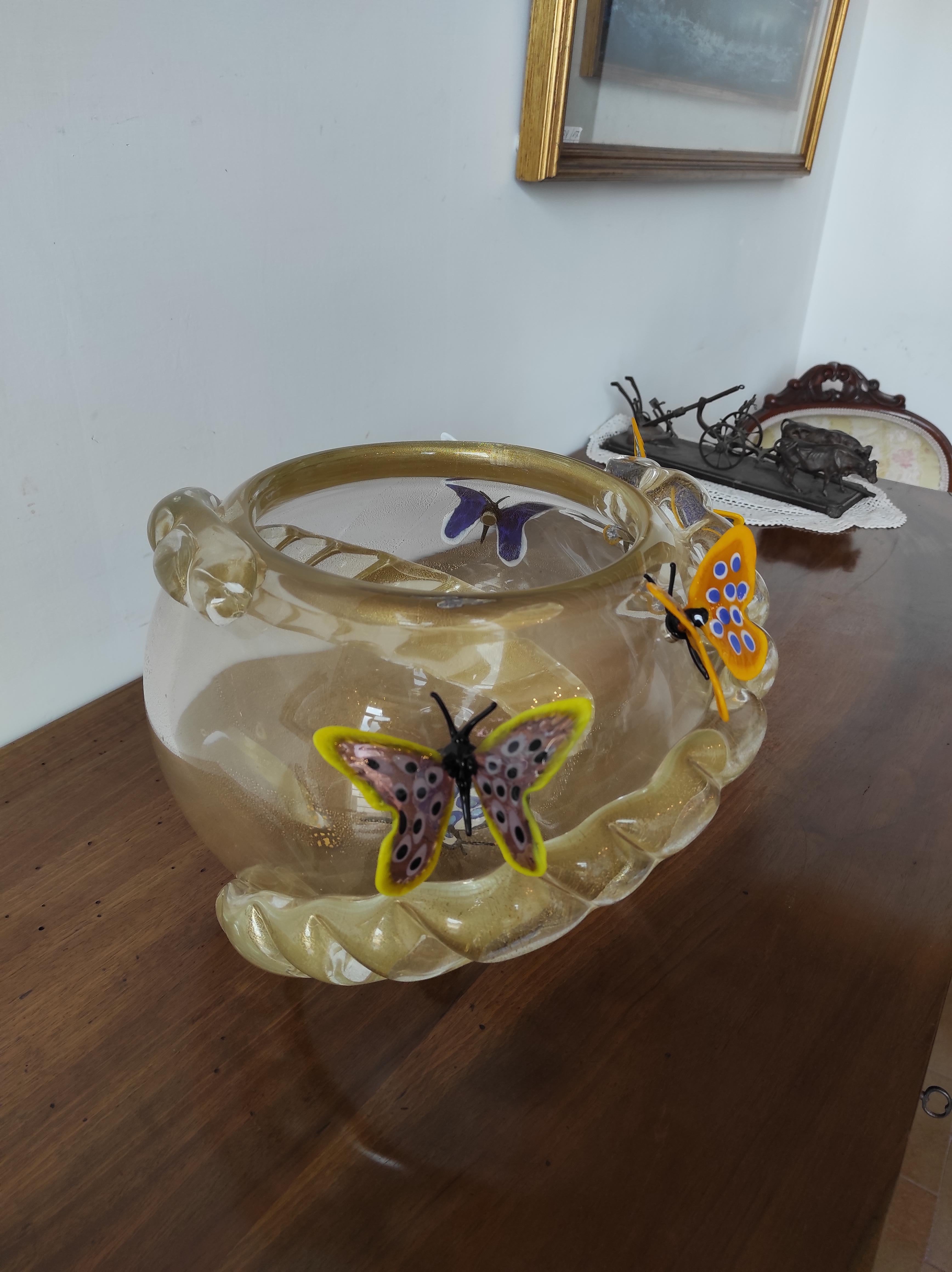 Contemporary Murano blown glass bowl with butterflies 