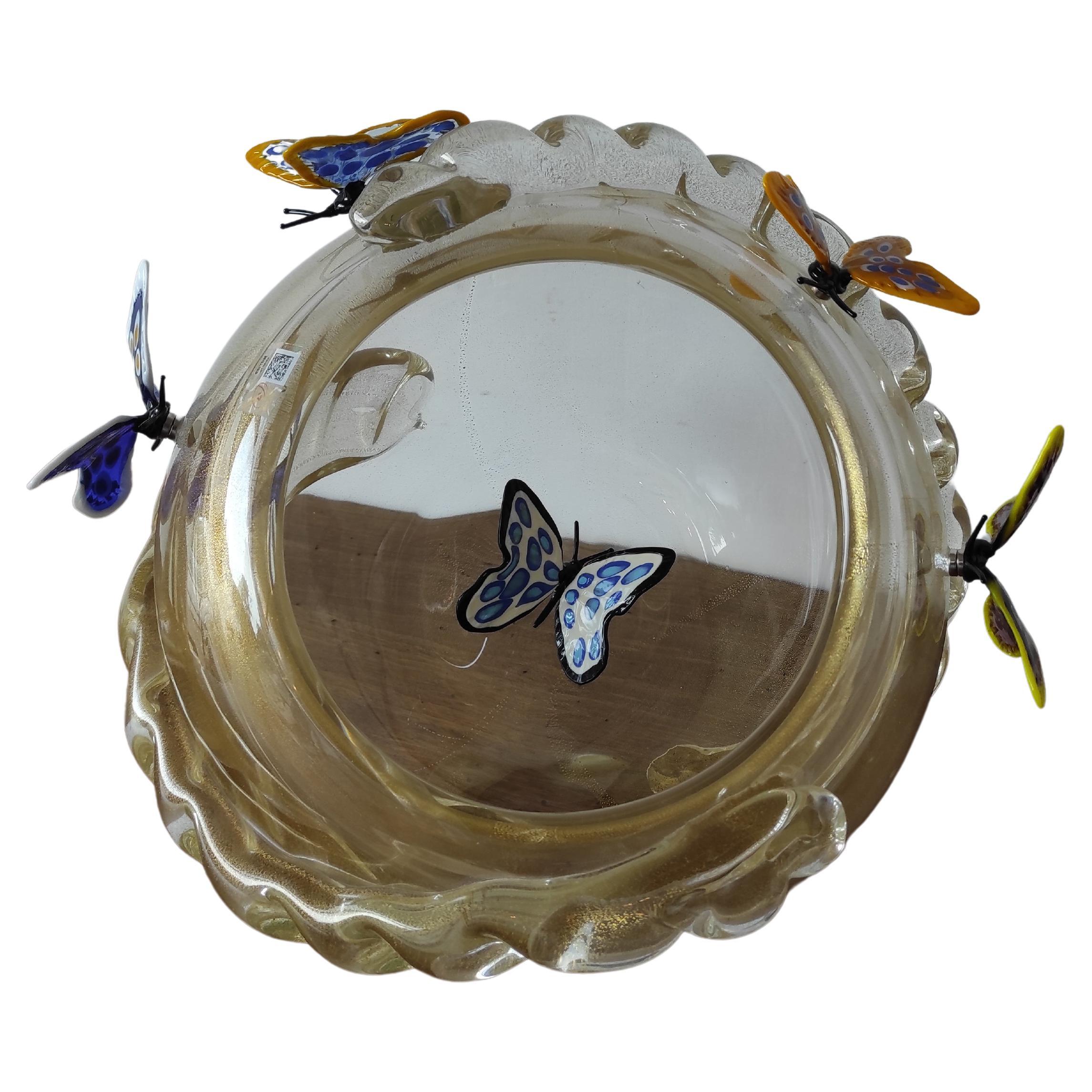 Murano blown glass bowl with butterflies 