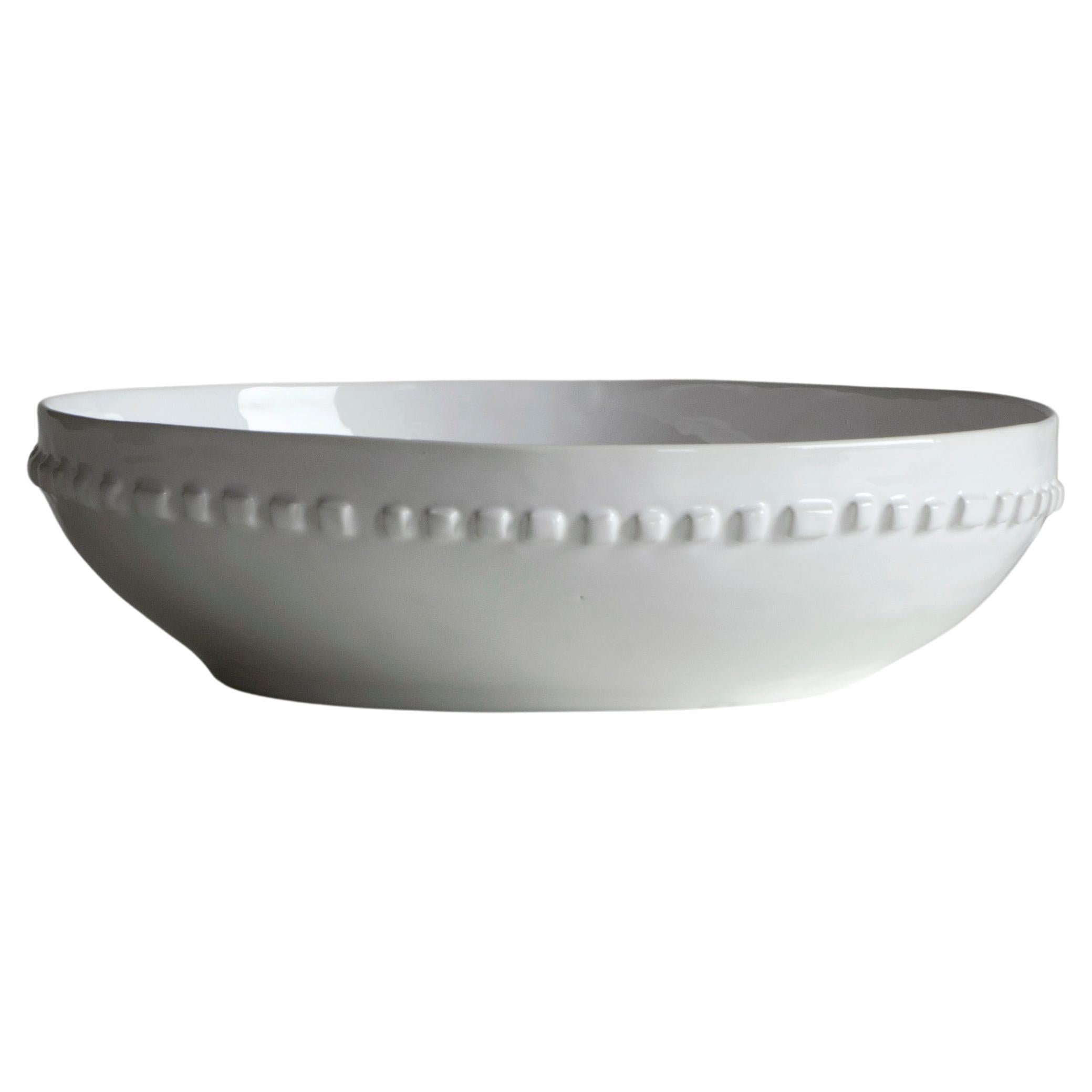white ceramic large bowl with relief decoration For Sale