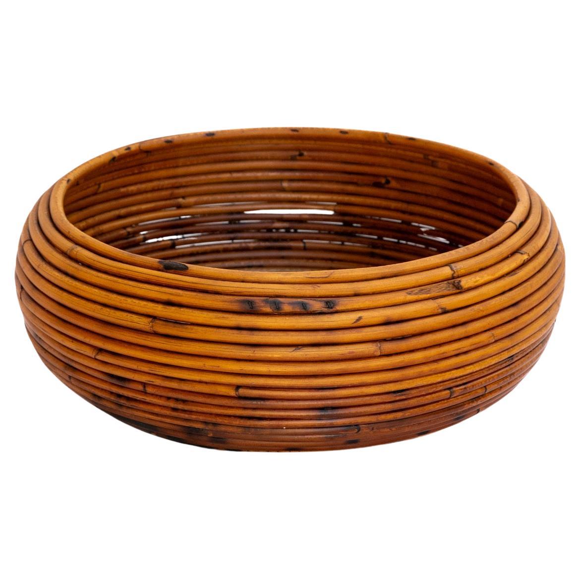 Ciotola in rattan Anni '60 nello stile di Gabriella Crespi in vendita