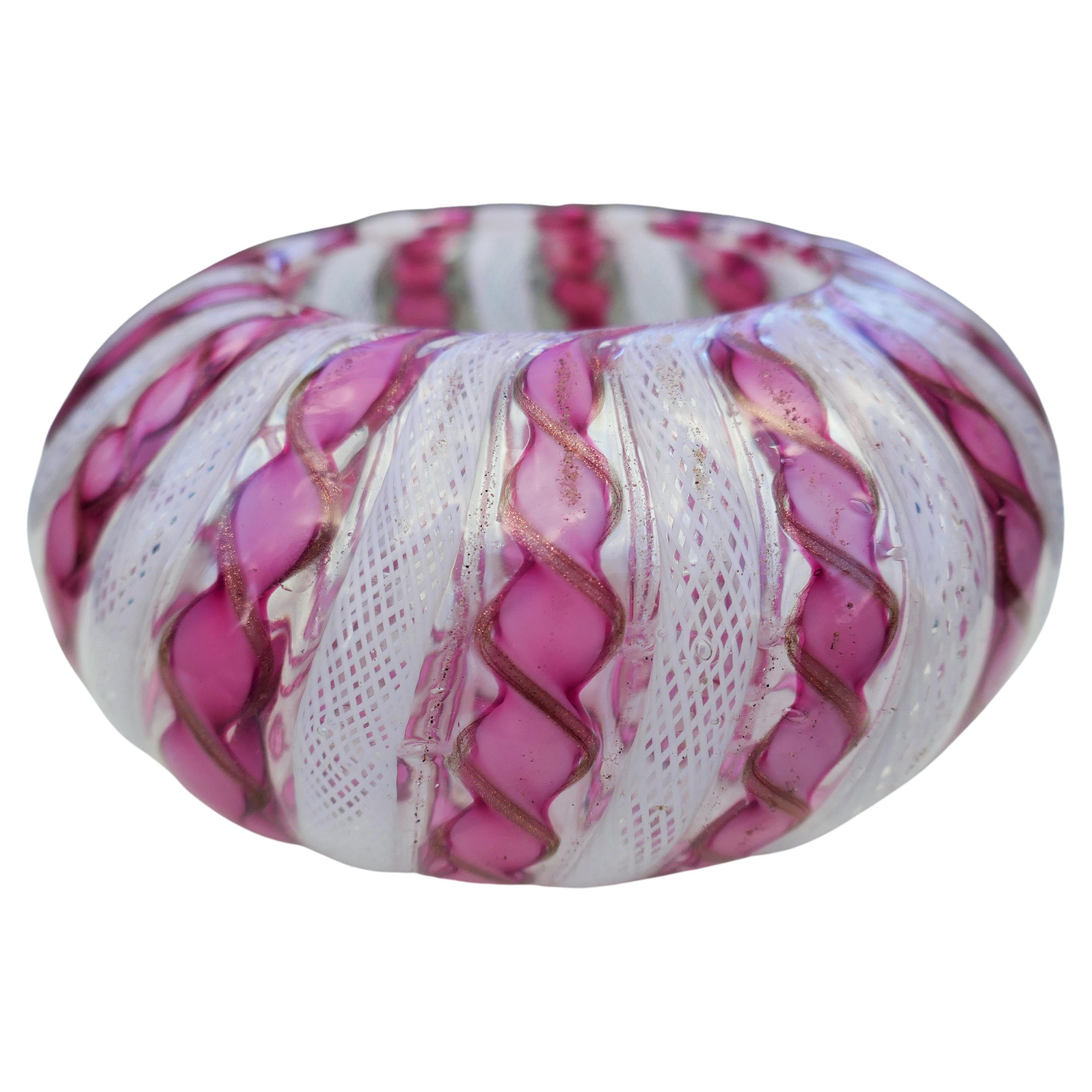 Modern Murano reticello zanfirico glass bowl For Sale