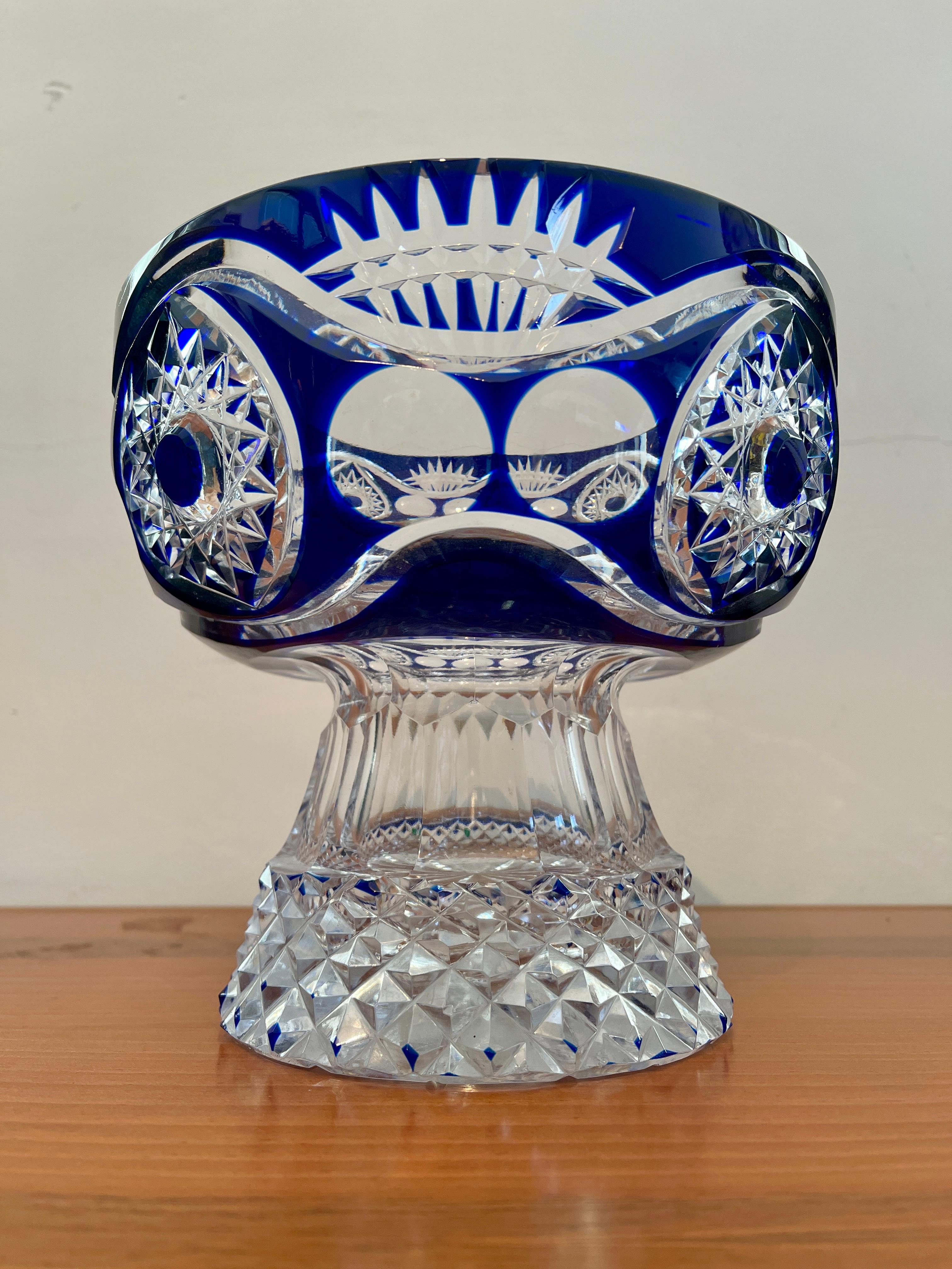 Biedermeier blue glass oval bowl, Italian '98 style