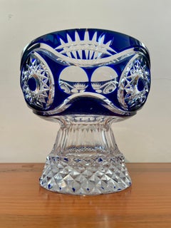 Biedermeier style blue crystal oval bowl,  italian '98