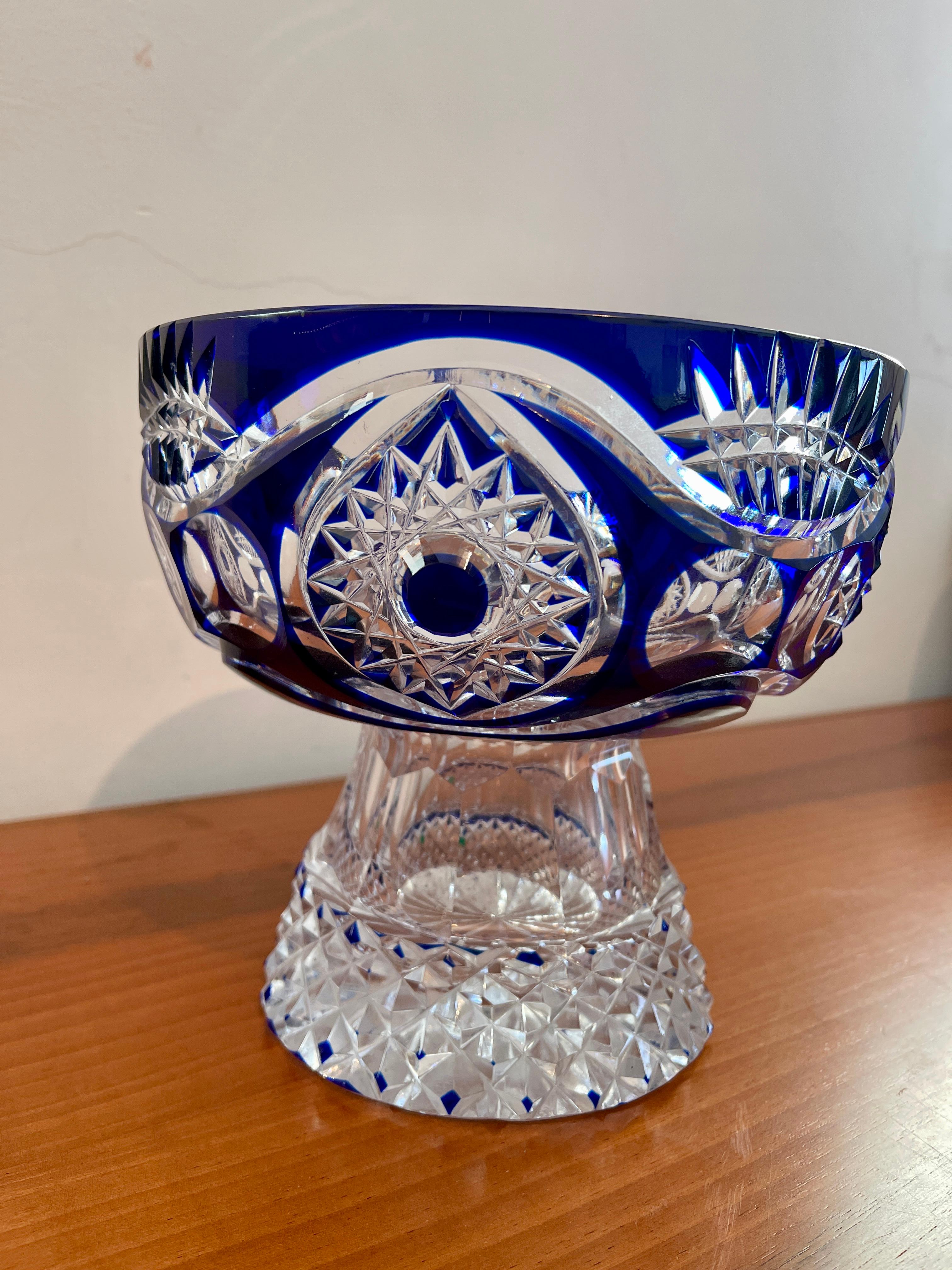 Other Biedermeier style blue crystal oval bowl,  italian '98 For Sale