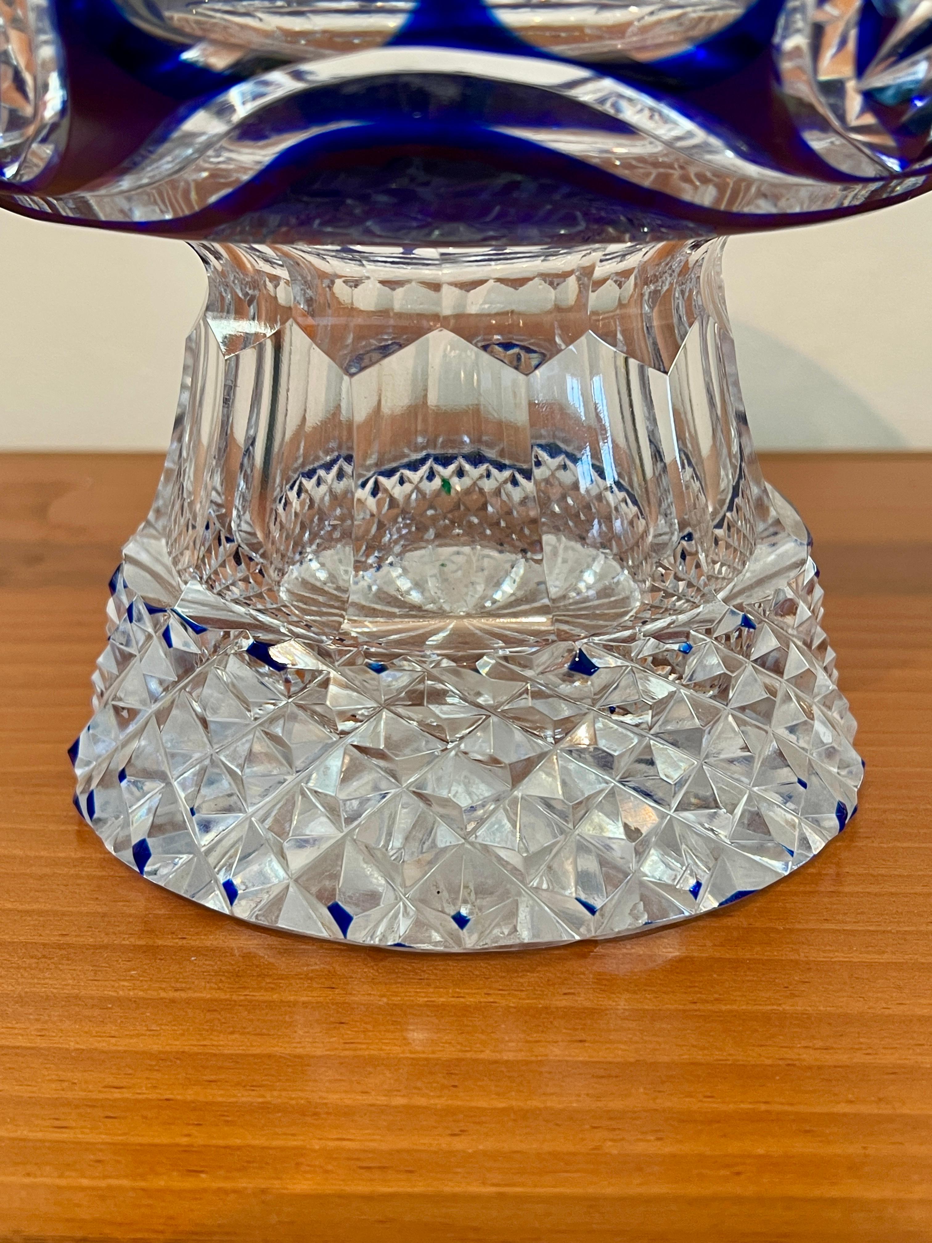 Biedermeier style blue crystal oval bowl,  italian '98 In Excellent Condition For Sale In Cantù, IT