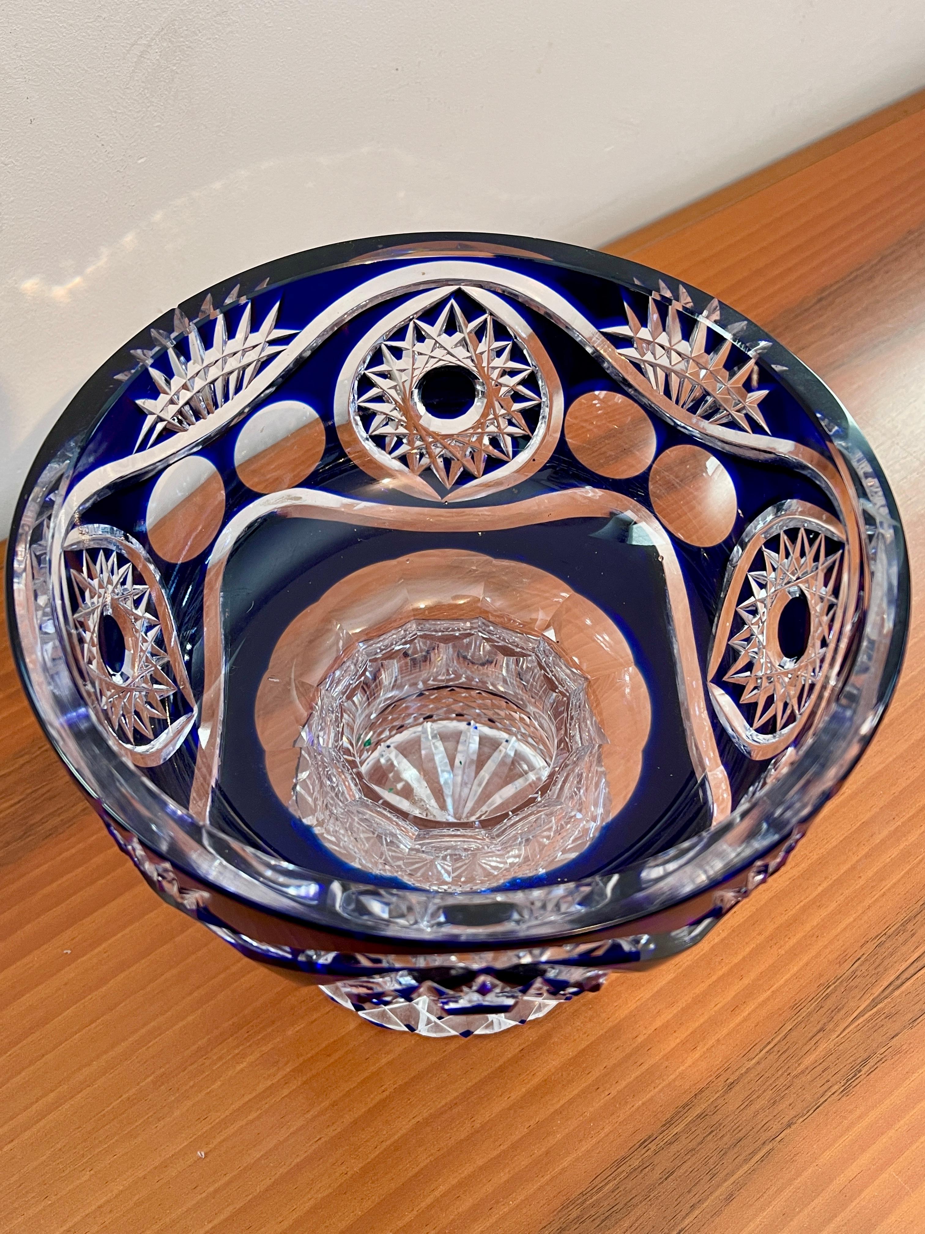 20th Century Biedermeier style blue crystal oval bowl,  italian '98 For Sale