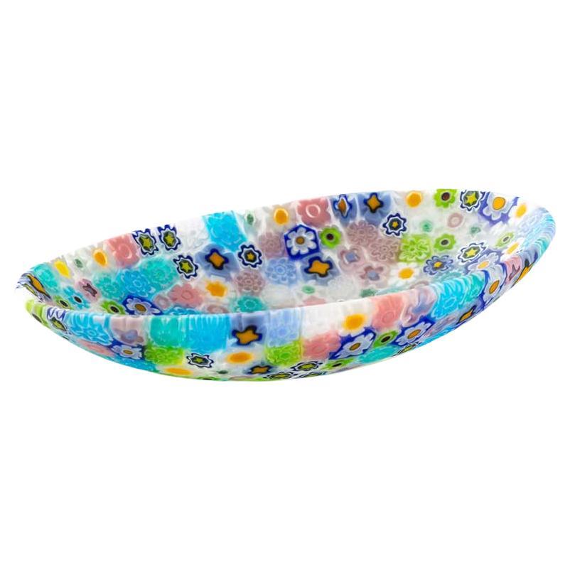 Ovale Millefiori-Schale aus Muranoglas 10,5 x 7,5 cm