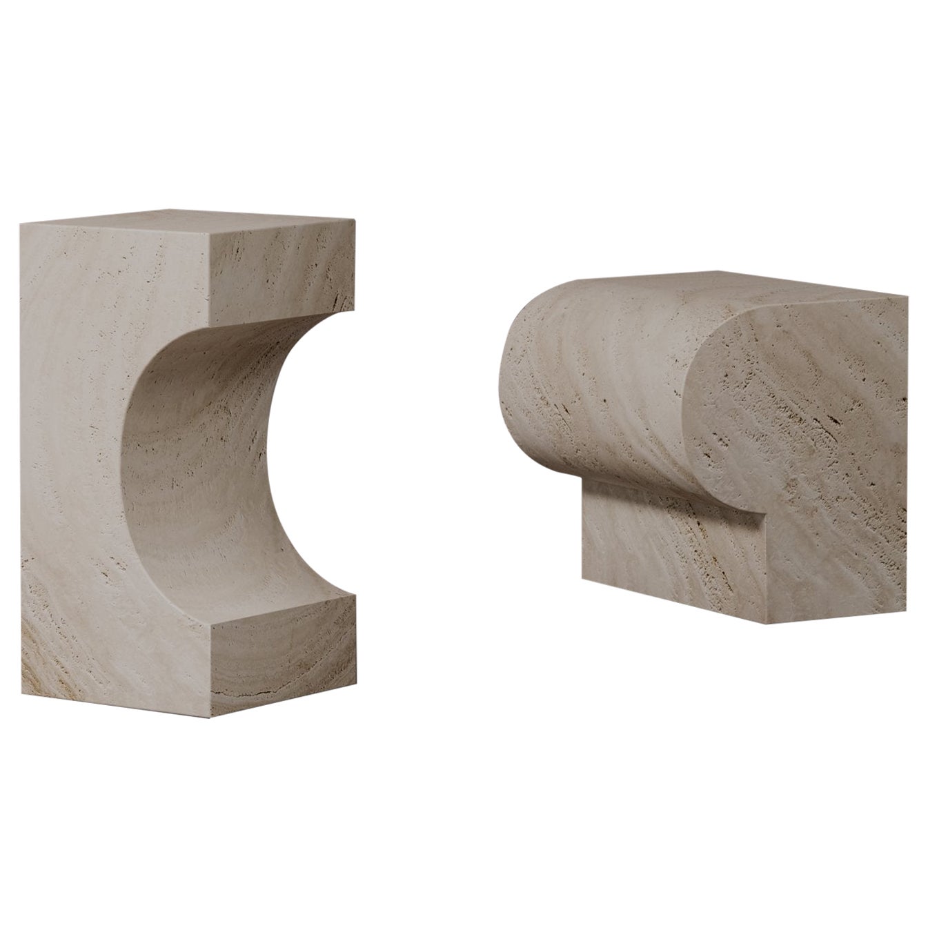 Cipi Side Table Solid Acid-Treated Ostuni Travertine by Dainelli Studio Atelier